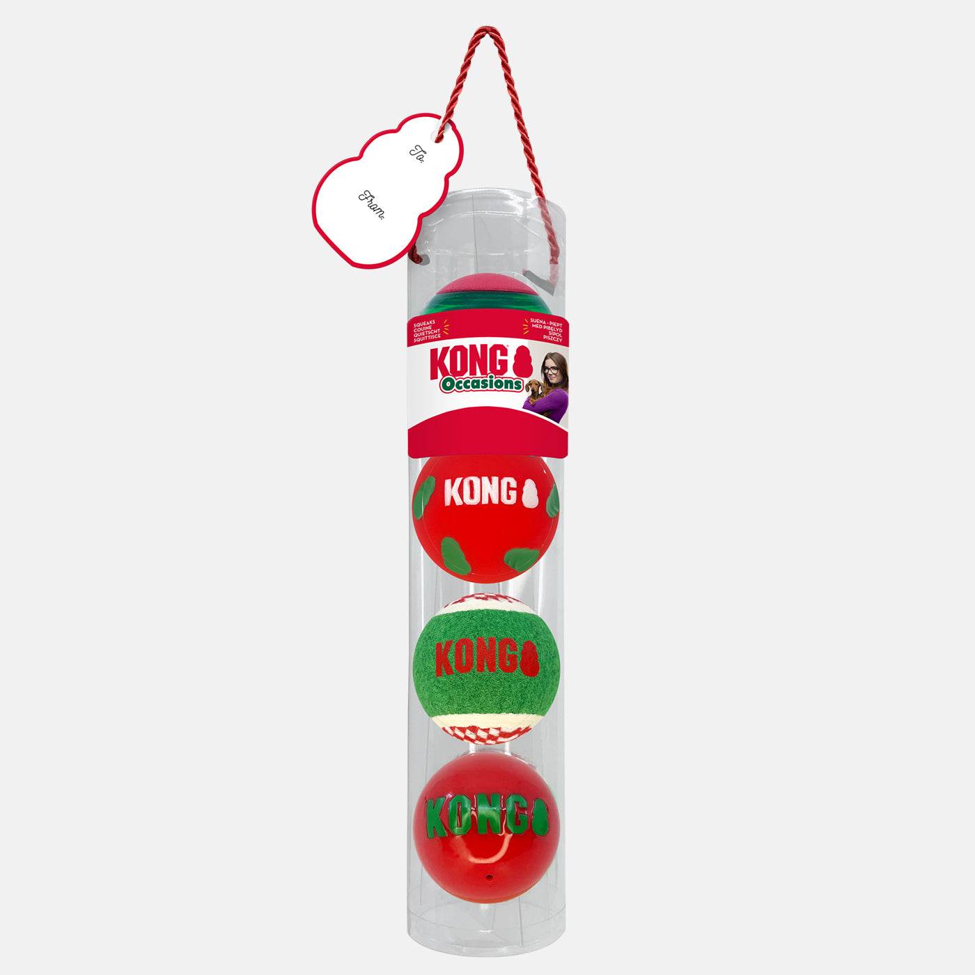 KONG Holiday Dog Chew Toys - 4 Pack Durable Rubber Balls for Chewing, Fetch & Play - Christmas, Thanksgiving & New Year Pet Gifts for Small & Large Dogs