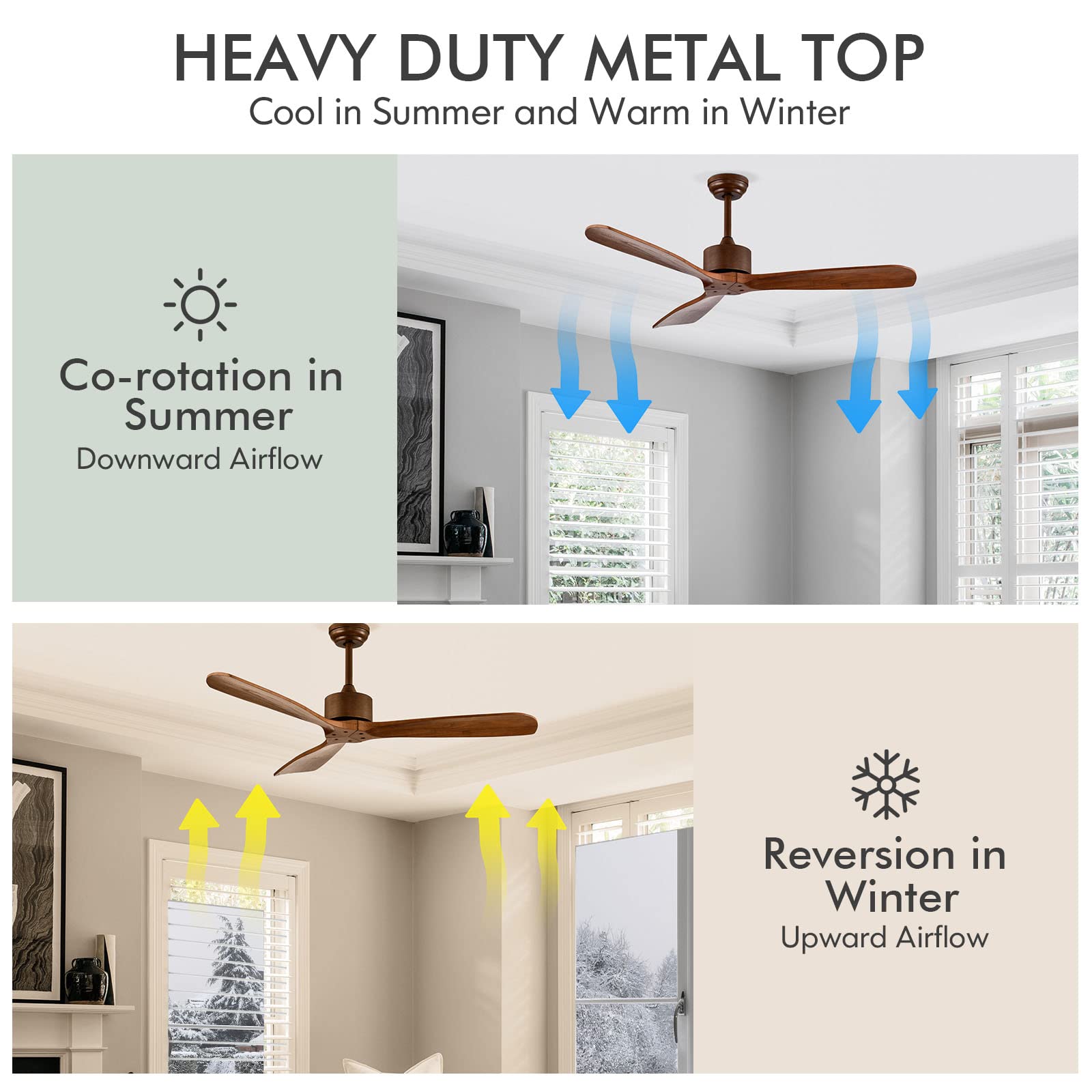 COSTWAY 52 Inch Modern Farmhouse Ceiling Fan with Remote Control - Reversible DC Motor, 8-Hour Timer & 5 Speed Settings - Ultra Quiet Low Profile Wood Blades for Indoor/Outdoor Use - Perfect for Living Room, Bedroom, Patio or Covered Porch (Brown, No Light)