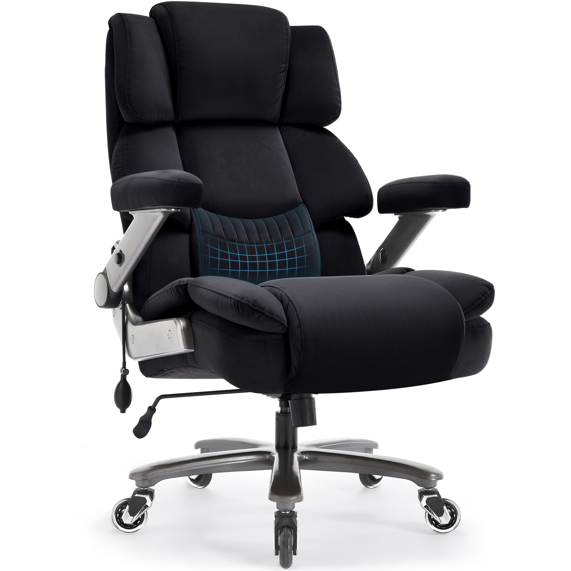 Big and Tall Office Chair 500lbs - Heavy Duty Executive Desk Chair with Adjustable Lumbar Support, 3D Flip Arms & Extra Wide Seat - Ergonomic Computer Chair for Large Men, Home Office & Gaming Setup