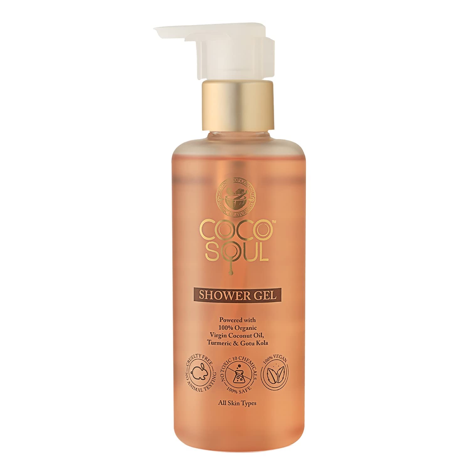 Natural Coconut & Ayurveda Shower Gel - Sulfate Free, Paraben Free, Vegan, No Mineral Oil or Silicones - 200ml for Sensitive Skin & Daily Hydration