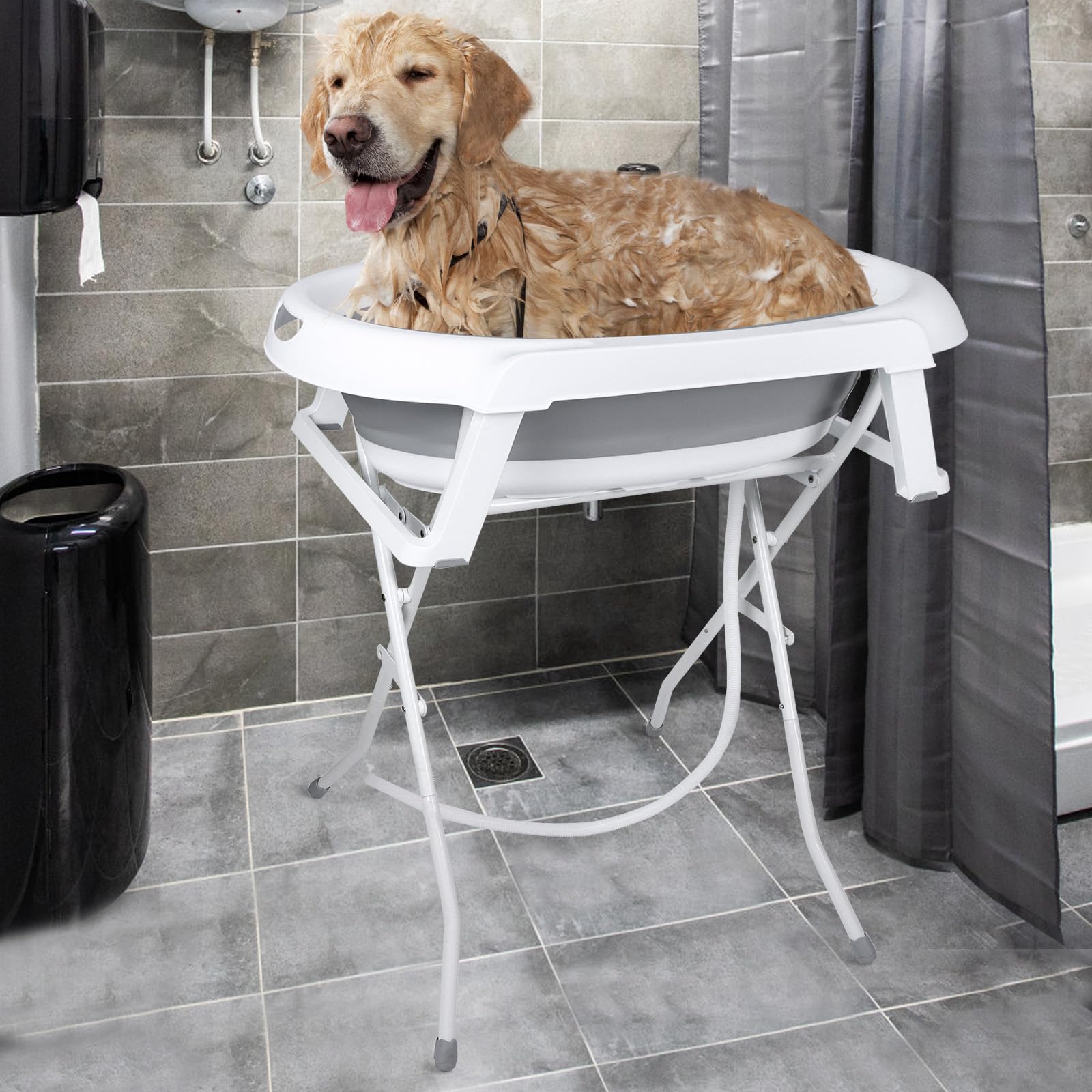Foldable Dog Bath Tub with Drainage Hose - Portable Pet Grooming Wash Station for Small & Medium Dogs - Collapsible Travel Bathtub for Home, Outdoor & RV Use