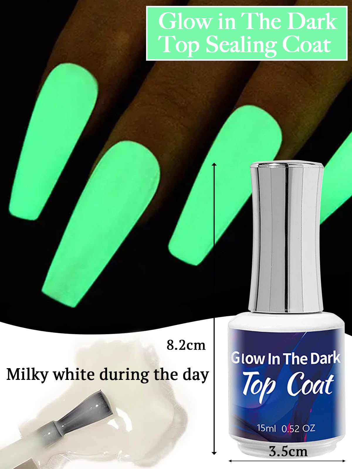 30ml Glow in The Dark Nail Polish - Long Lasting UV Gel Top Coat with Stunning Luminous Effect for Night Parties, Nail Art & Special Occasions - Perfect for Clubbing, Halloween & Date Nights