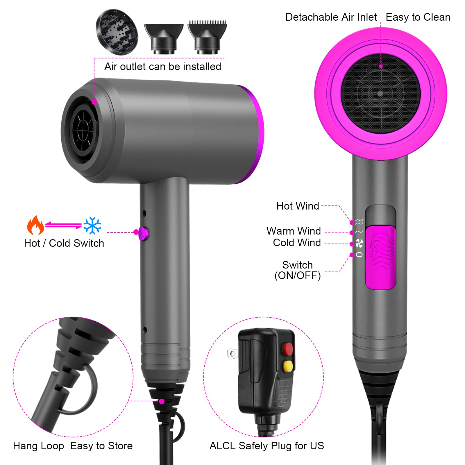 Professional 1800W Ionic Hair Dryer with Negative Ion Technology & Diffuser Comb - Fast Drying Blow Dryer for Home, Salon & Travel - Perfect for Damaged Hair Care & Styling