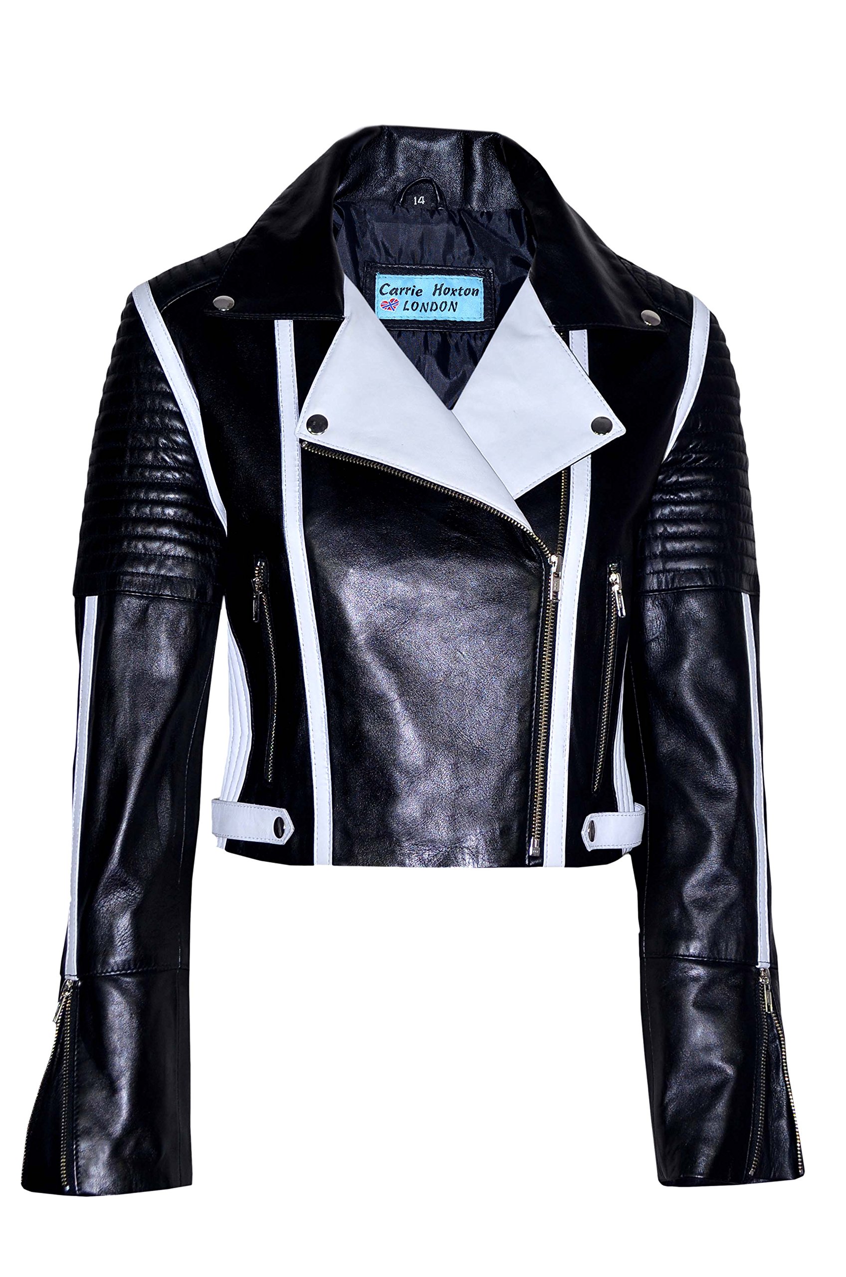 Stylish Black & White Padded Biker Jacket for Women - Soft Gothic Leather Motorcycle Jacket 6027 | Perfect for Riding, Night Out & Streetwear Fashion