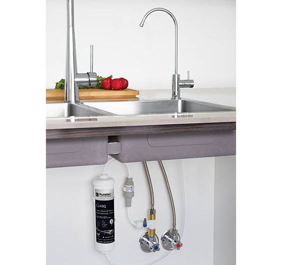 Puretec X3 Inline Undersink Water Filtration System with High Loop Faucet - 1.9 LPM Flow Rate | Under Sink Water Filter for Clean Drinking Water | Perfect for Kitchen, RV, and Office Use
