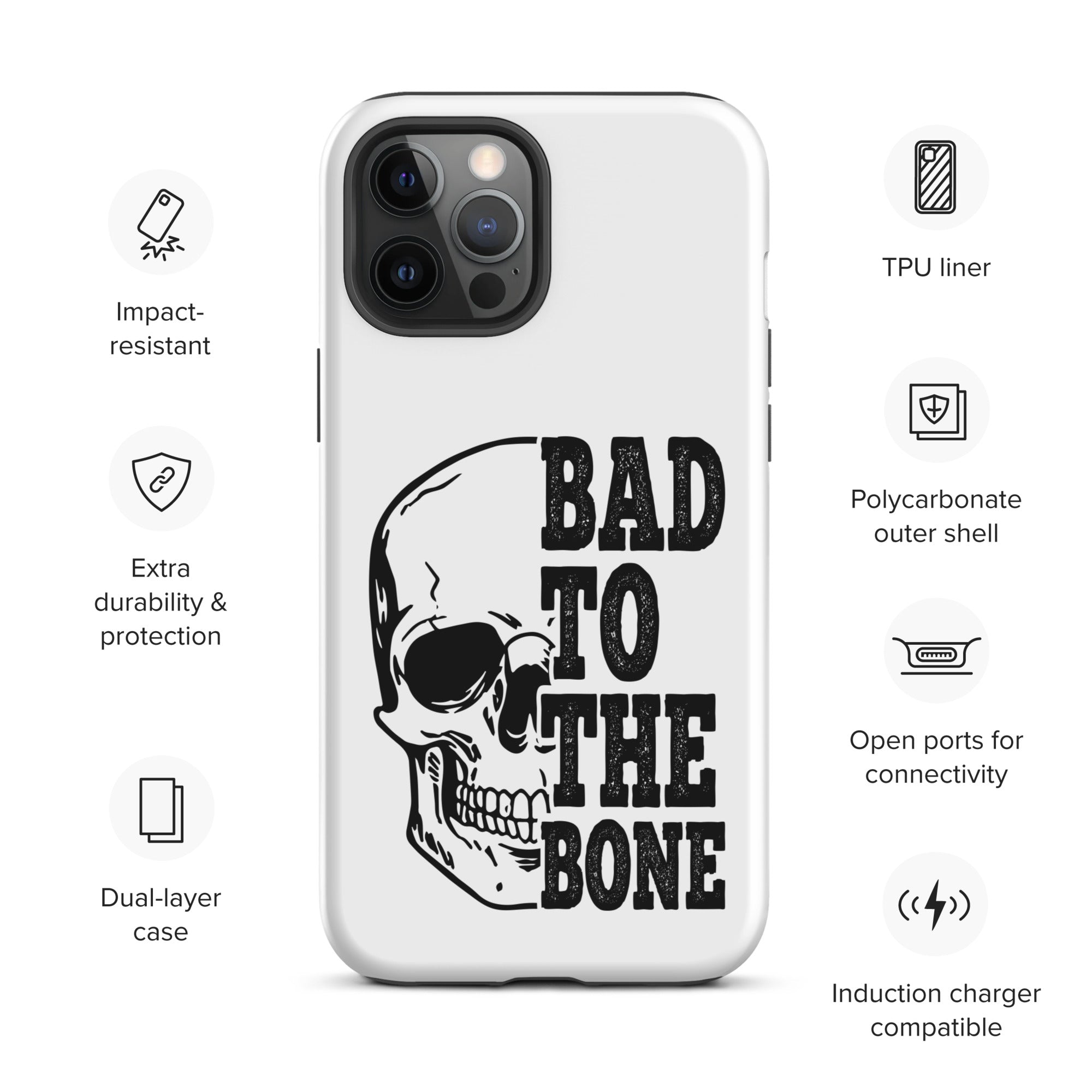 Bad To The Bone Tough iPhone Case - Heavy Duty Protective Cover for iPhone 14/13/12/11 Pro Max - Shockproof & Drop Proof - Perfect for Outdoor Adventures, Construction Work & Extreme Sports
