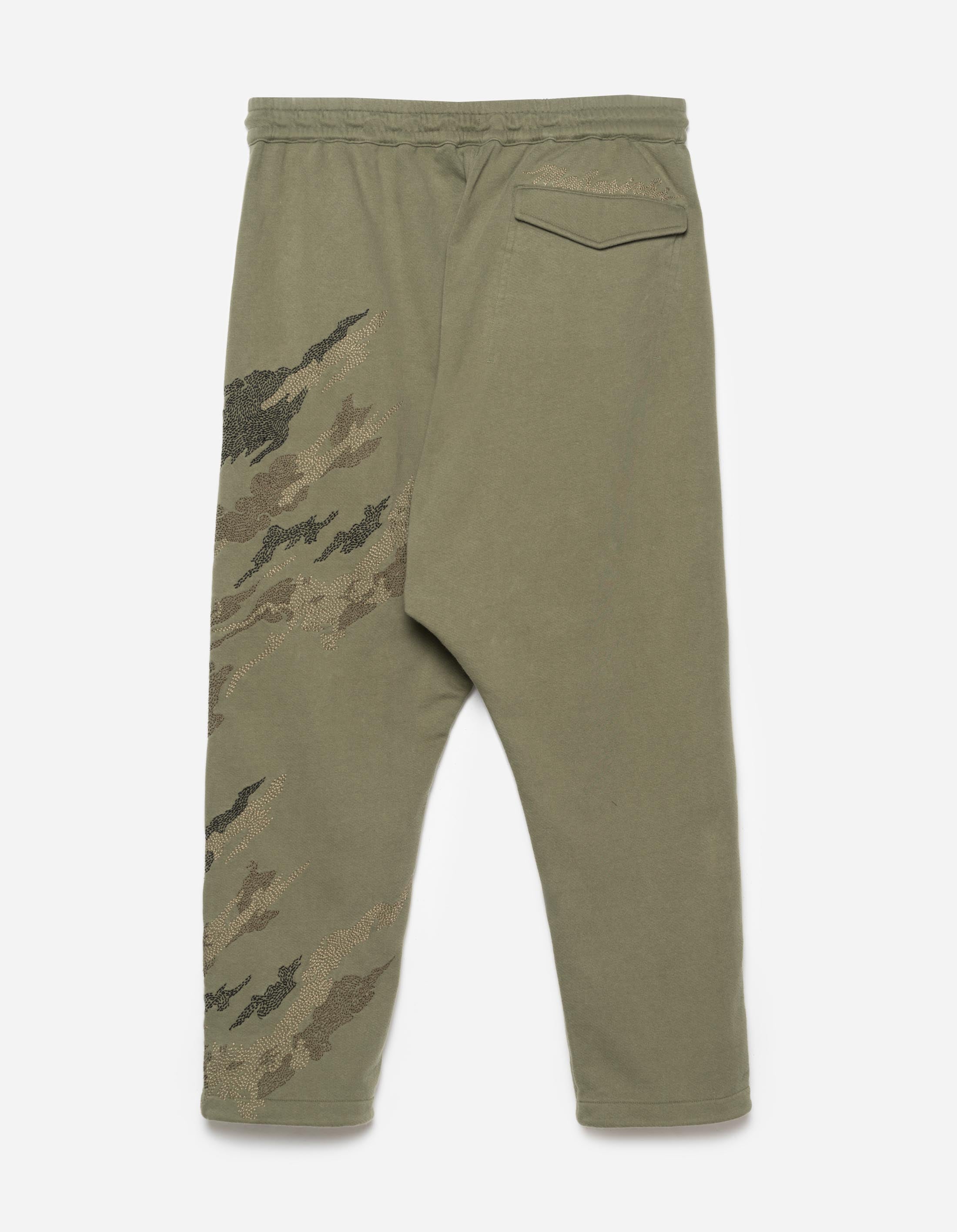 6202 Sashiko Bonsai Asymmetrical Sweatpants for Men - Olive Green OG 107F - Japanese Streetwear Style for Casual Wear & Lounge Comfort