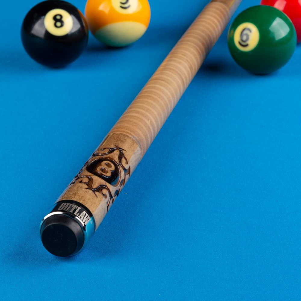 OUTLAW OL08 Original Pool Cue - Premium Brown Stained Maple with 8 Ball & Barbed Wire Design for Professional Billiards Players | Perfect for Pool Halls, Game Rooms & Competitive Play