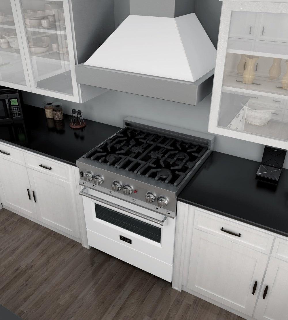 ZLINE 30-inch 4.0 cu. ft. Dual Fuel Range - 4 Burner Gas Cooktop & Electric Convection Oven - Satin Stainless Steel with White Matte Door (RAS WM 30) - Perfect for Modern Kitchens & Professional Home Chefs