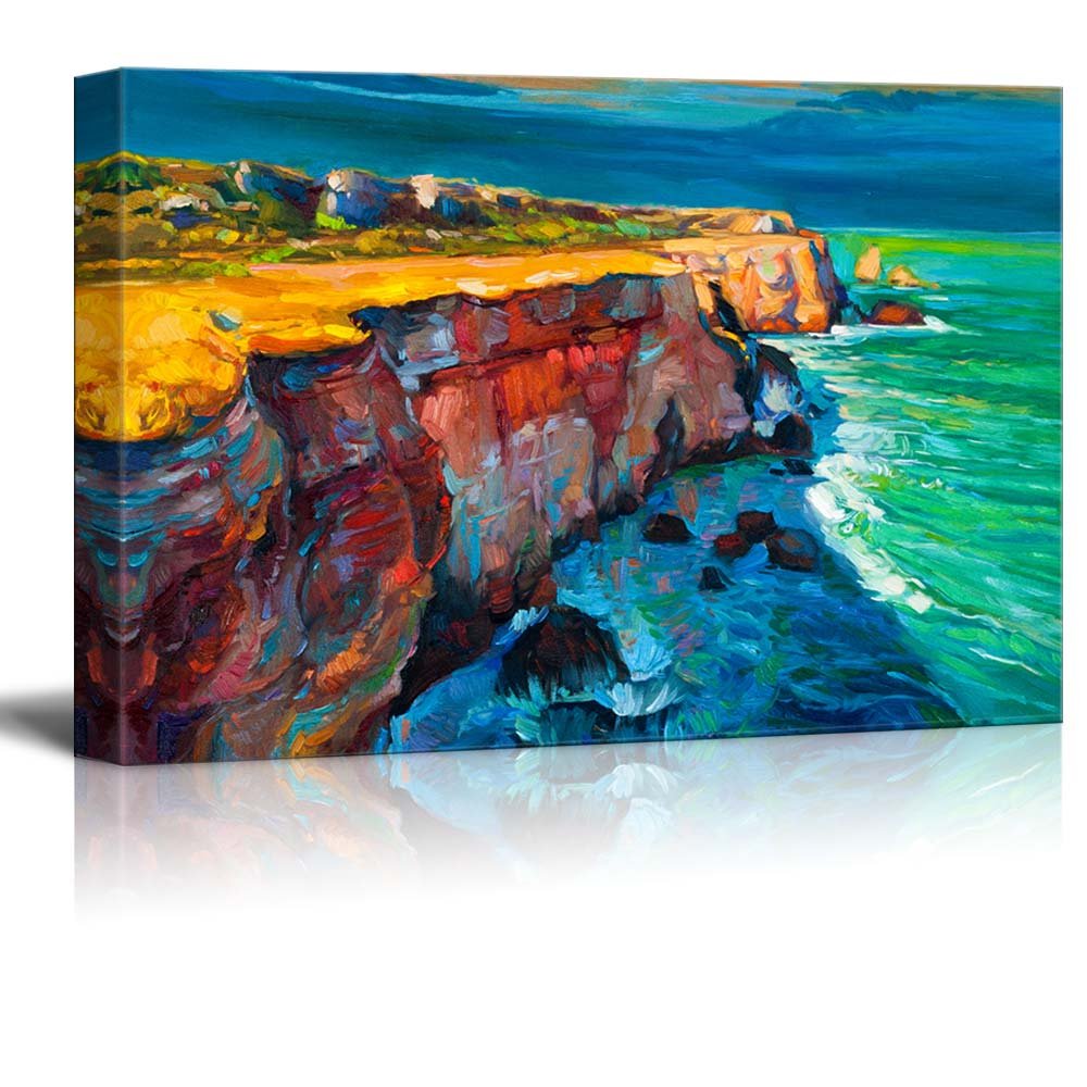 Abstract Oil Painting Canvas Prints - Modern Impressionist Cliffs and Ocean Wall Art | 32