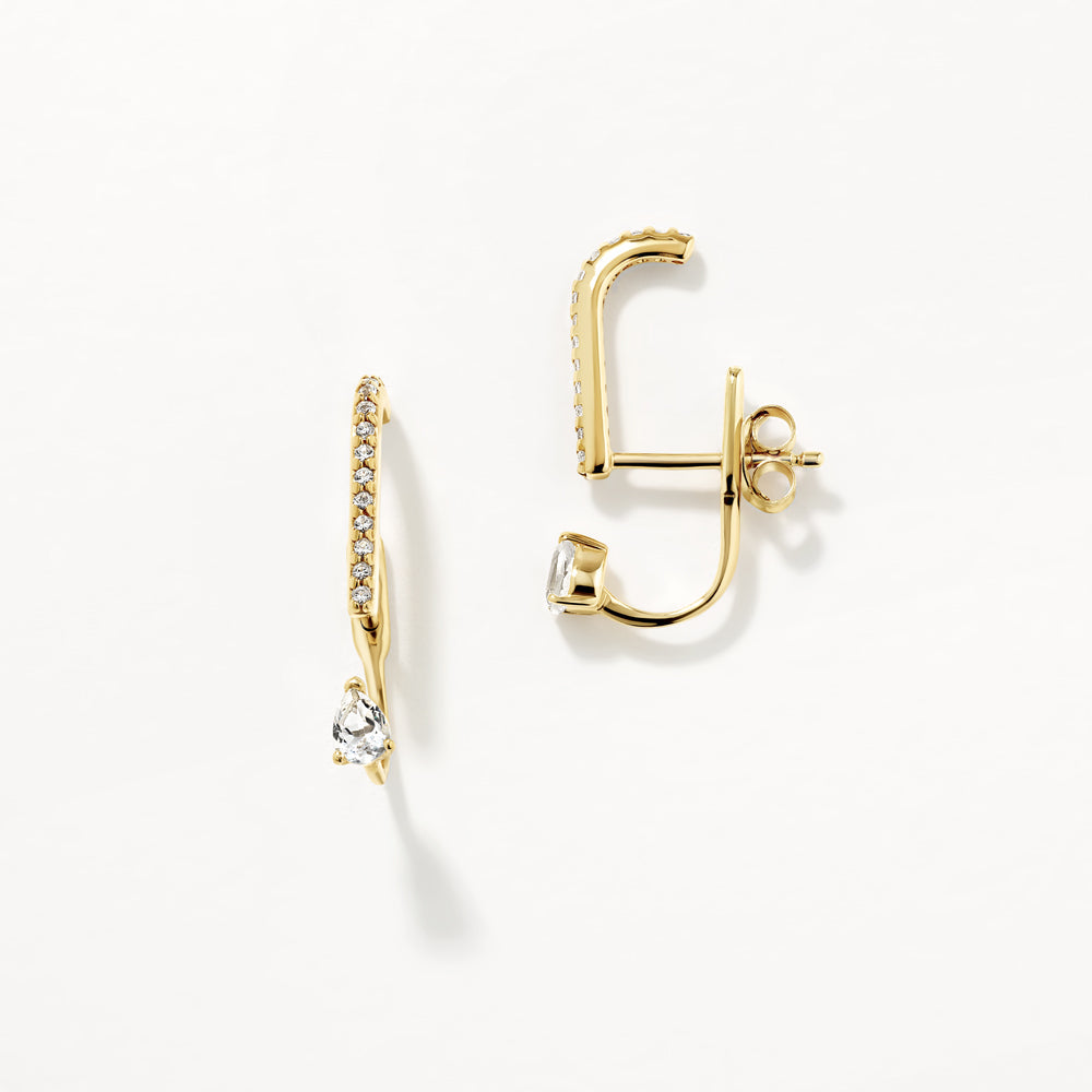 White Topaz Gold Suspender Jacket Earrings - Elegant Dangle Earrings for Women, Perfect for Weddings, Parties & Special Occasions