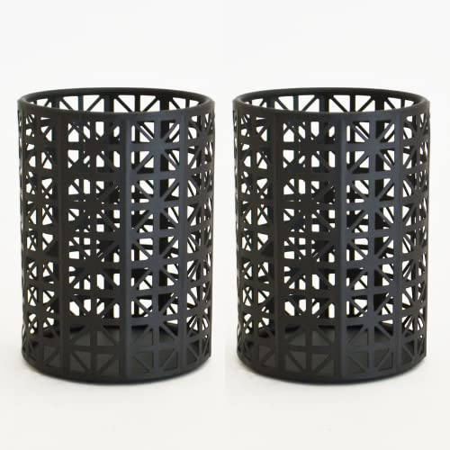 Matte Black Metal Pencil Cup Holder - 2 Pack, Laser Cut Lattice Design for Desk Organization | Perfect for Home Office, Vanity & Workspace Storage