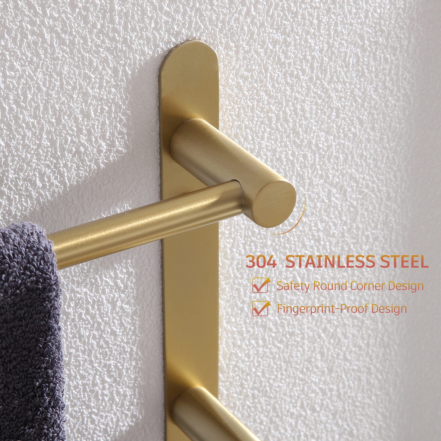 Stainless Steel 3-Tier Ladder Towel Holder - Wall Mounted Bathroom Towel Rack with Shelves (Brushed Gold, B5002BG-L24) - Perfect for Spa, Guest Bathroom & Luxury Home Decor