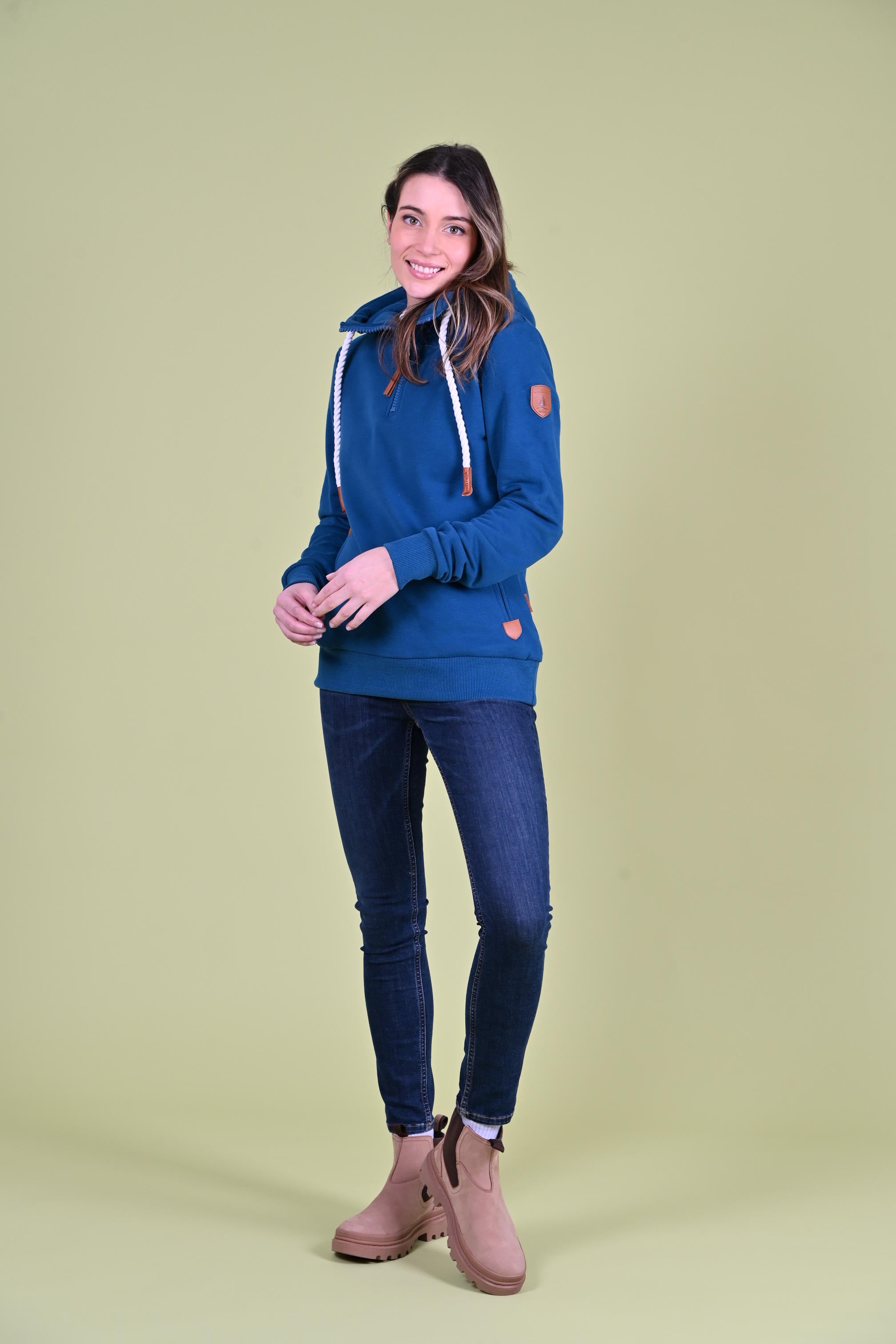 Ivy Half Zip Hoodie for Women - Real Teal Pullover Sweatshirt | Casual Wear, Outdoor Activities & Gym