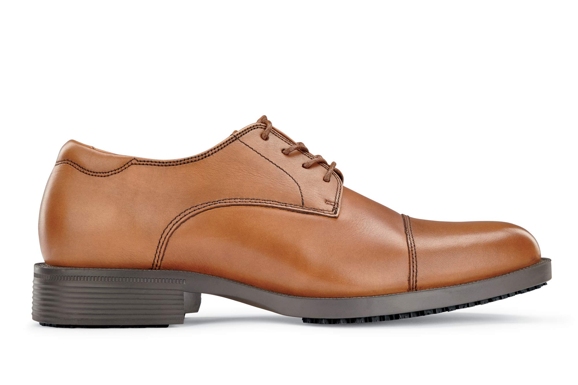 Slip Resistant Men's Soft Toe Uniform Dress Work Shoes - Waterproof Brown Leather Safety Shoes for Restaurant, Hospitality & Healthcare Workers - Size 11 US - Comfortable Non-Slip Professional Footwear
