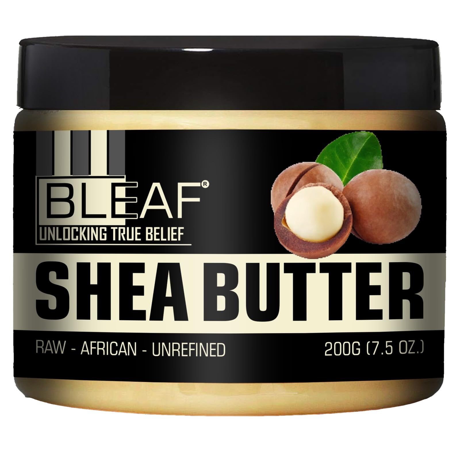 BLEAF African Raw Unrefined Ivory Shea Butter 200g - Natural Moisturizer for Stretch Marks, Face, Hair & Lips | Organic Skincare for Dry Skin, DIY Beauty Recipes & Massage Therapy