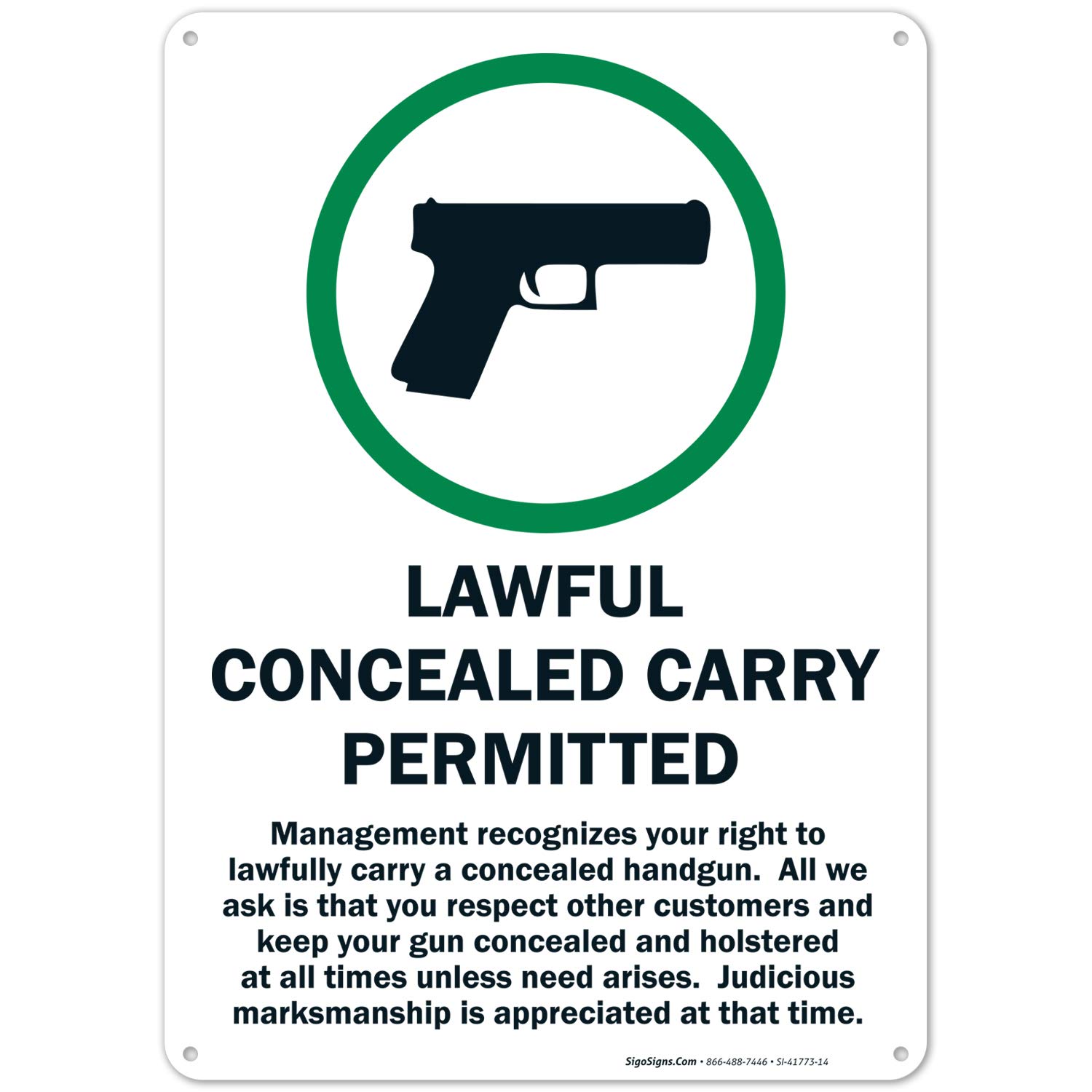 Lawful Concealed Carry Permitted Sign - 10x14 Inches Rust-Free .040 Aluminum - Fade Resistant & Easy Mounting - Indoor/Outdoor Use - Made in USA - Perfect for Gun Shops, Ranges & Private Property Security