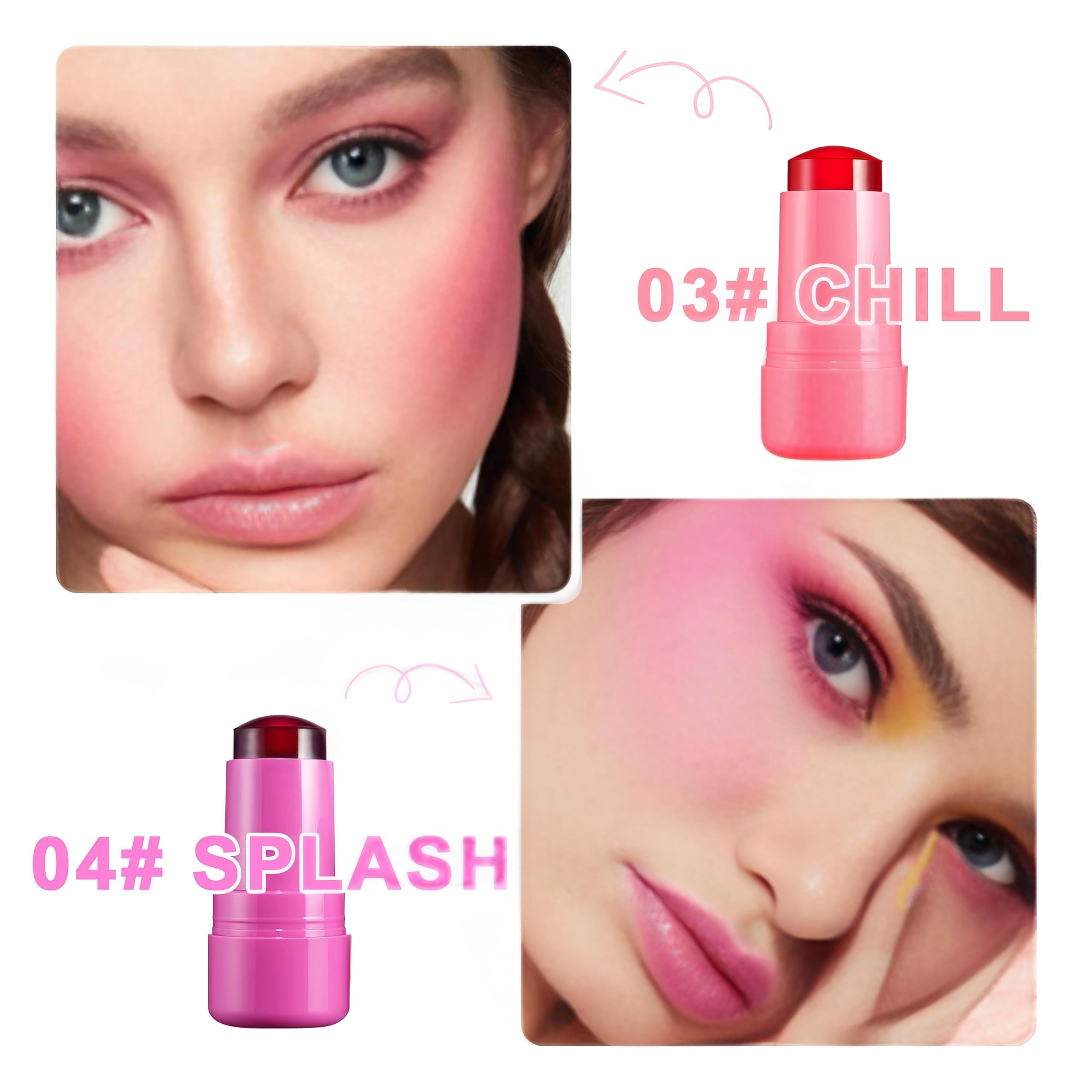 Bajaj Beauty Shop Cooling Water Jelly Blush Stick - Long Lasting Multi-Use Cheek & Lip Stain, Waterproof Milk Jelly Blush & Lip Gloss for Women & Girls (Splash) | Perfect for Everyday Makeup, Date Night & Special Occasions