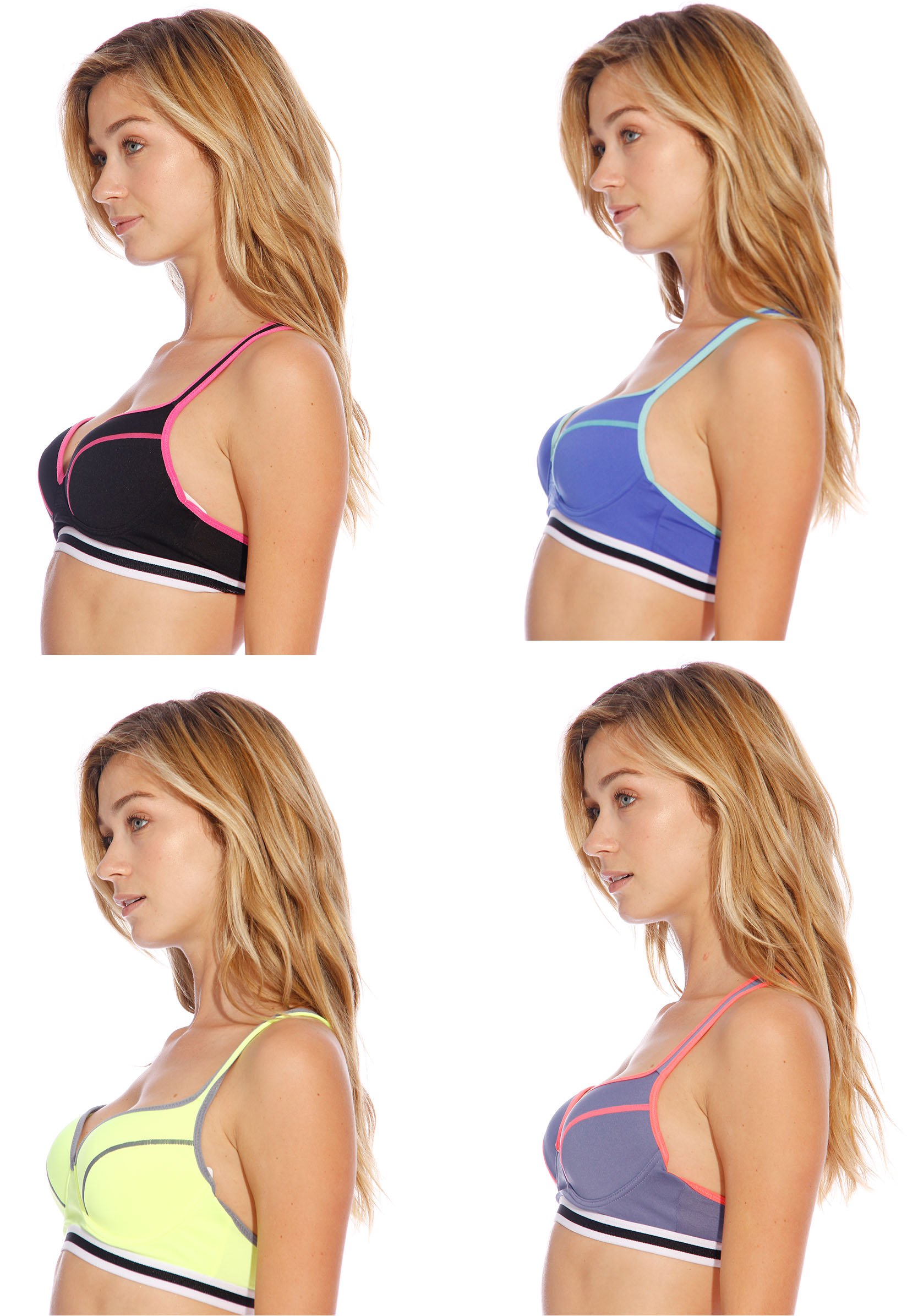 High Support Racerback Sports Bras for Women - 4 Pack - Moisture Wicking & Breathable for Running, Yoga & Gym Workouts