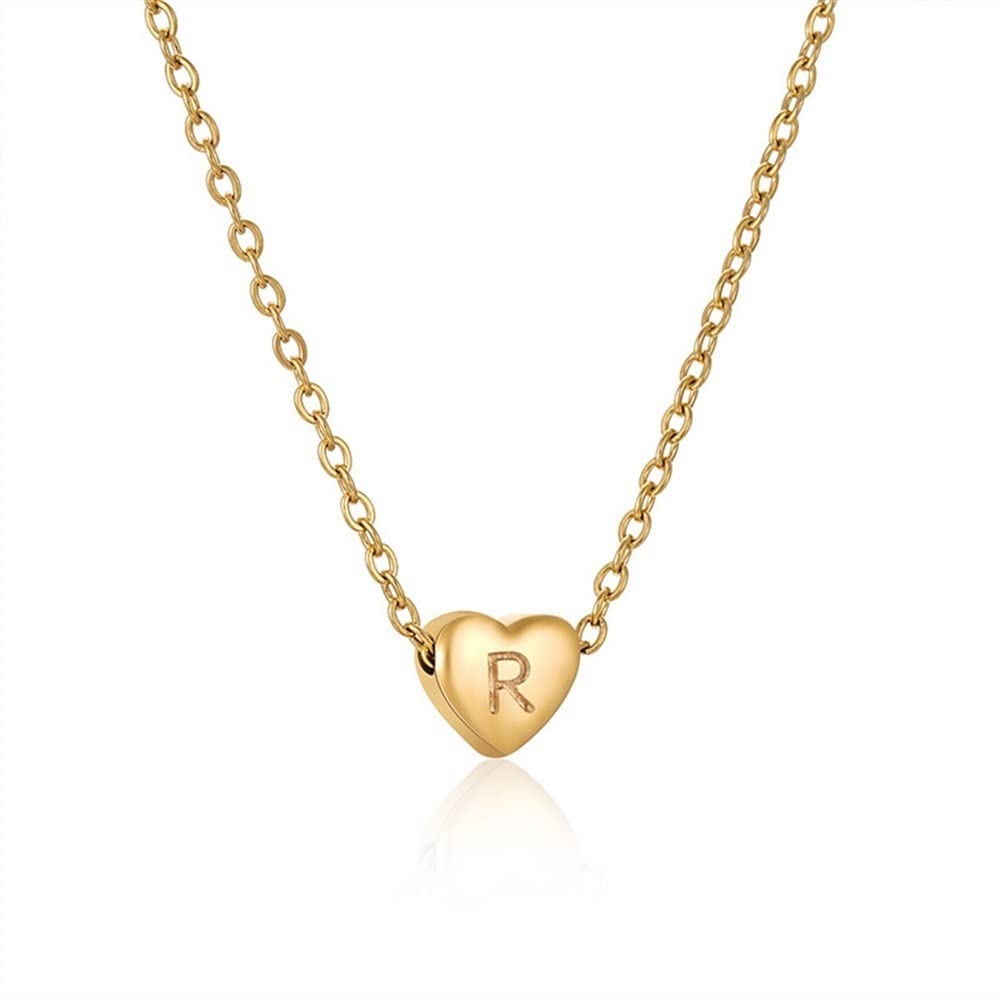 Elegant Titanium Steel Letter Heart Charm Necklace - Birthday Gift for Wife, Anniversary & Wedding Jewelry - Durable Clavicle Chain with Custom Initial Pendant (Style R) | Perfect for Romantic Occasions, Date Nights & Special Celebrations