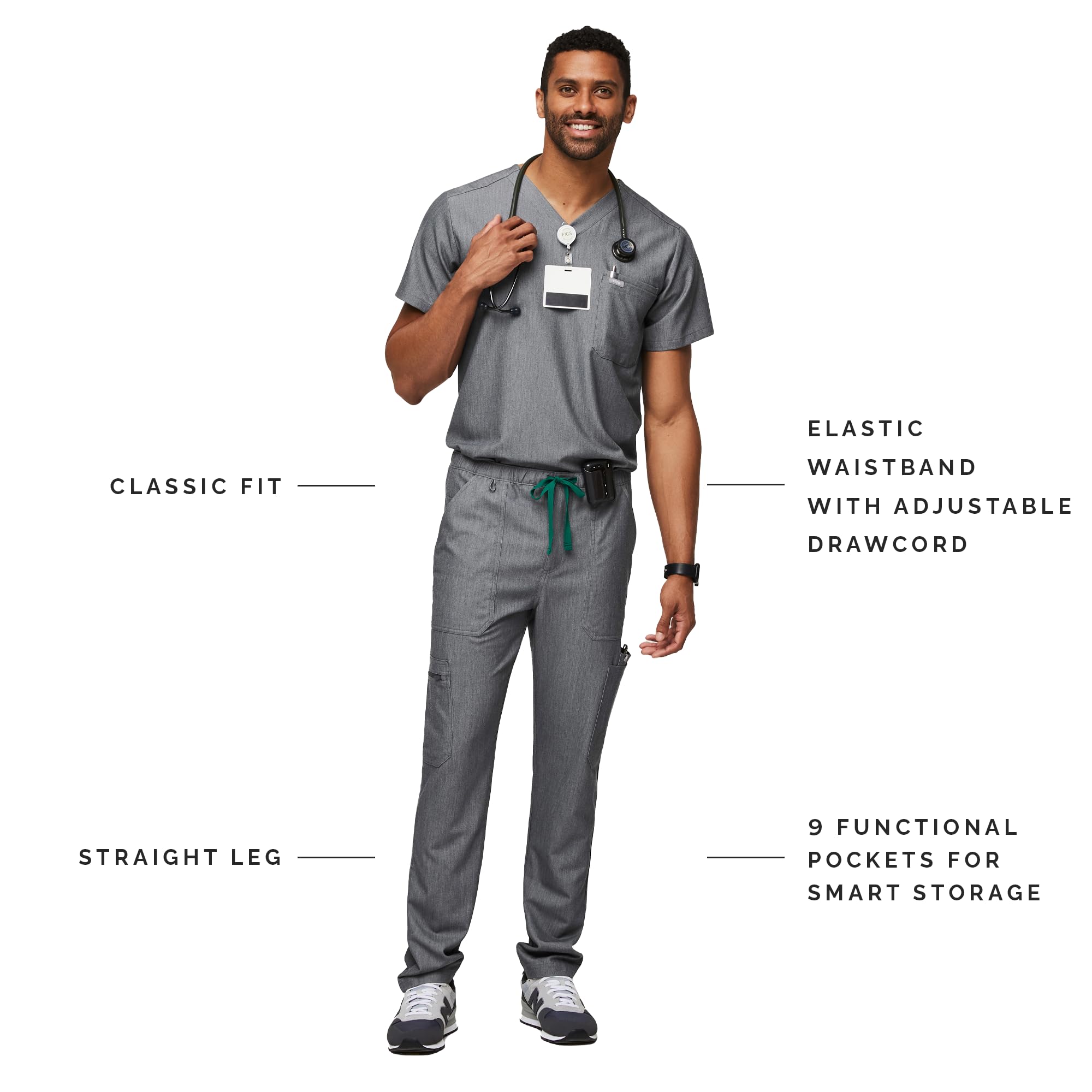 FIGS Cairo Cargo Scrub Pants for Men - Classic Straight Leg Fit, 9 Pockets, 4-Way Stretch, Anti-Wrinkle, Breathable Fabric | Perfect for Doctors, Nurses & Healthcare Professionals