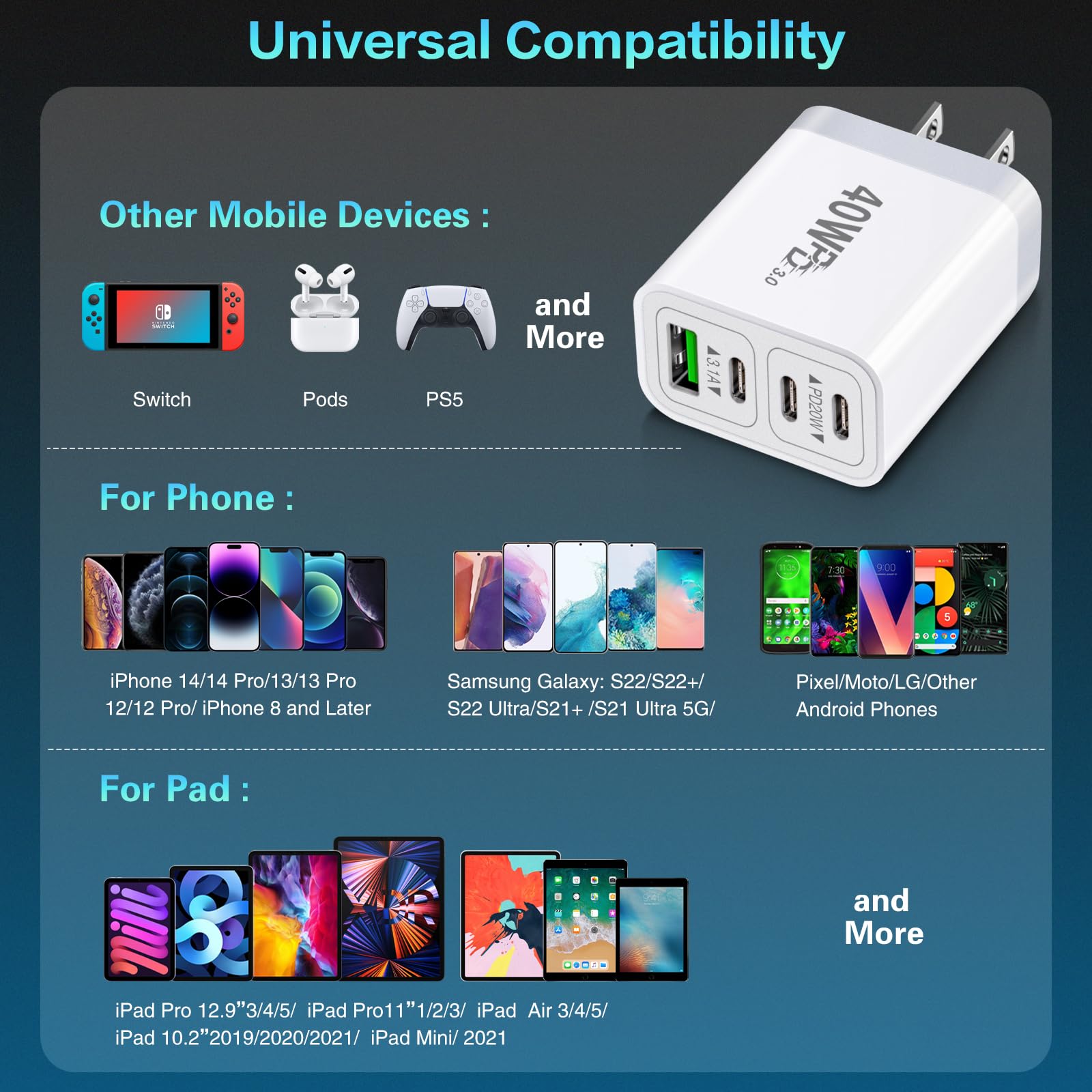 Ancekoy 40W 4-Port USB C Wall Charger [2 Pack] - Fast Charging Block with Dual PD+QC Ports for iPhone 15/14/13/12/11/Pro Max/XS/XR/8/7, Samsung Galaxy - Perfect for Home, Office & Travel Charging Multiple Devices