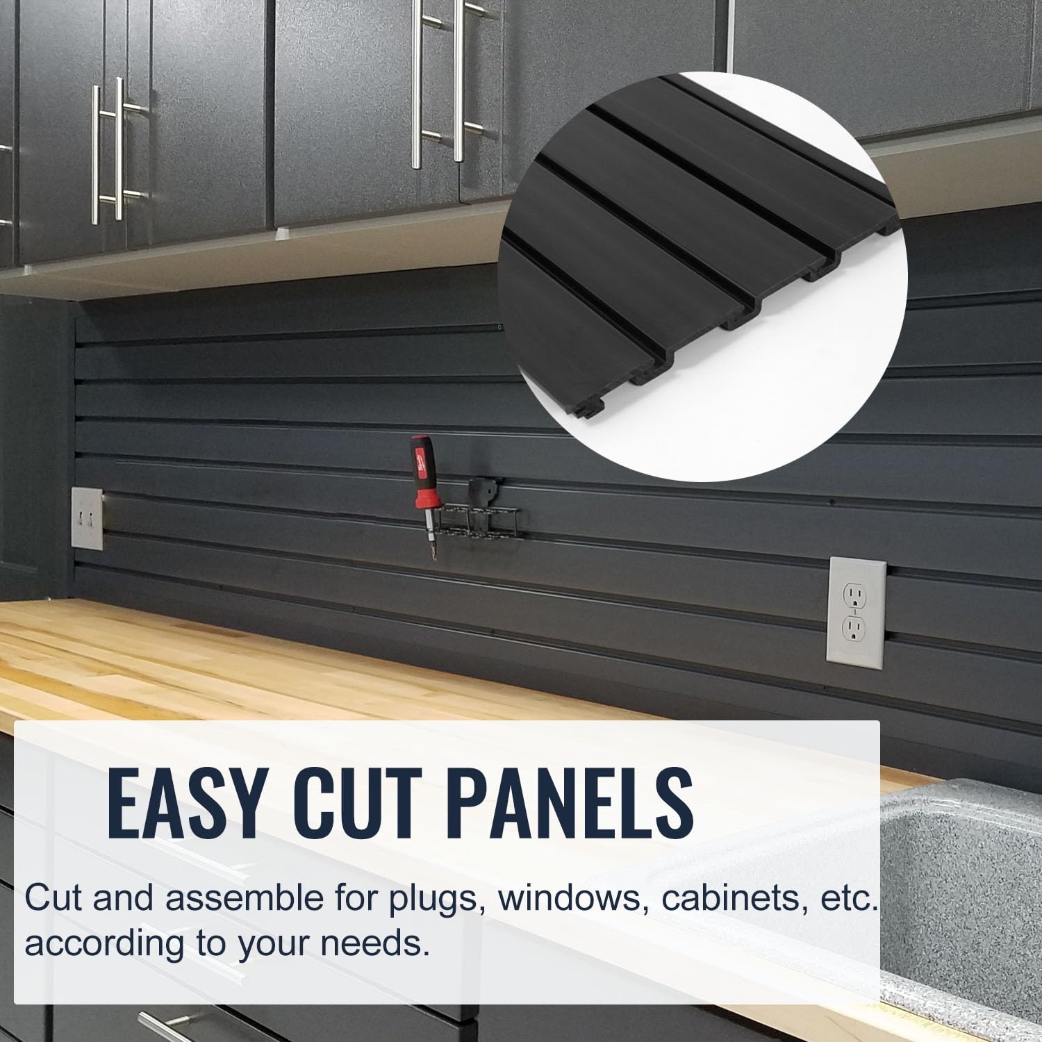 Heavy Duty PVC Slatwall Panel - 4 x 2 ft Black Garage Wall Organizer with Interlocking System | Wall Mounted Tool Storage Rack for Garage, Workshop, Retail Display & Home Organization