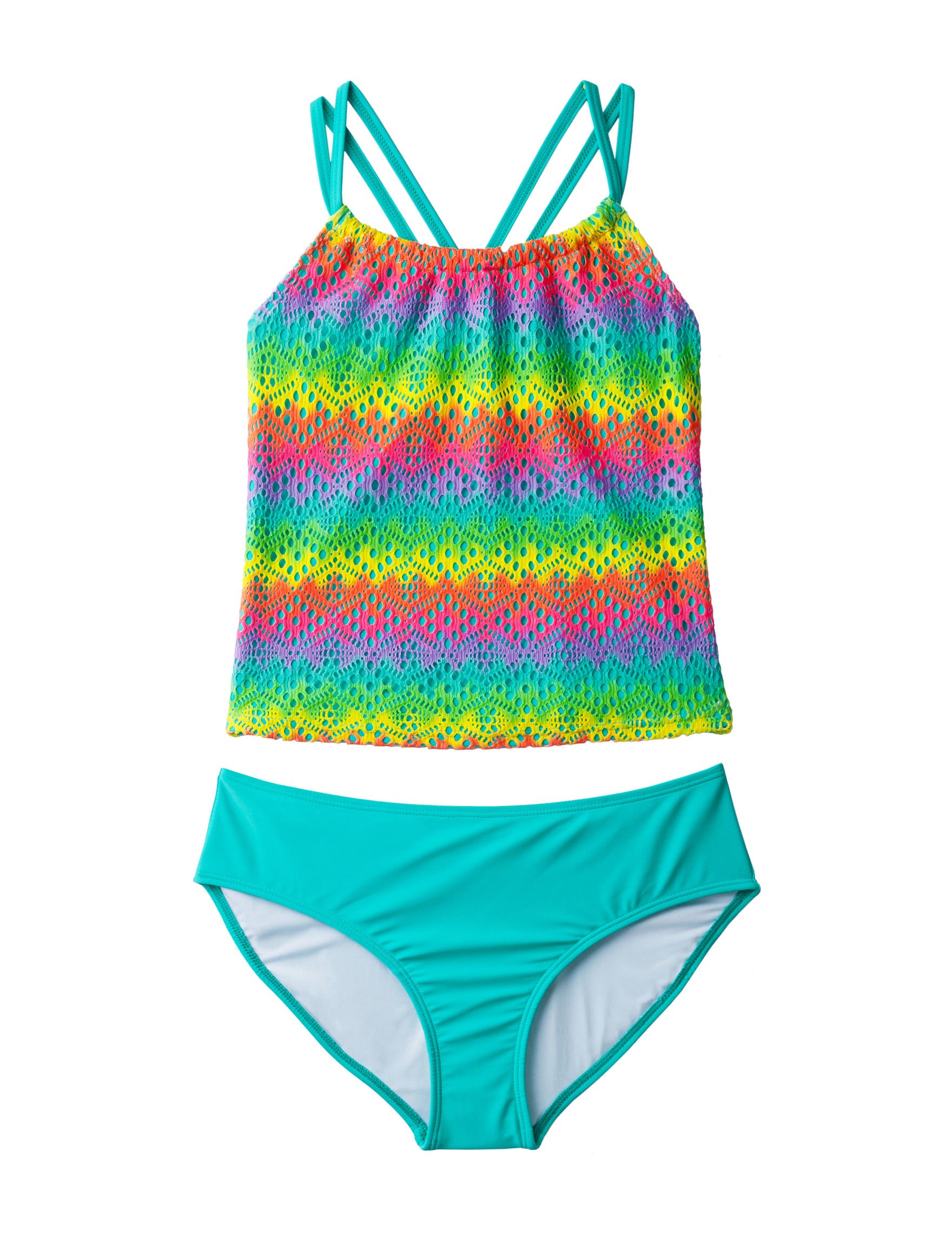 Rainbow Laser Cut Tankini Swimsuit for Plus Size Women - Stylish Two-Piece Bathing Suit for Beach, Pool & Summer Vacations