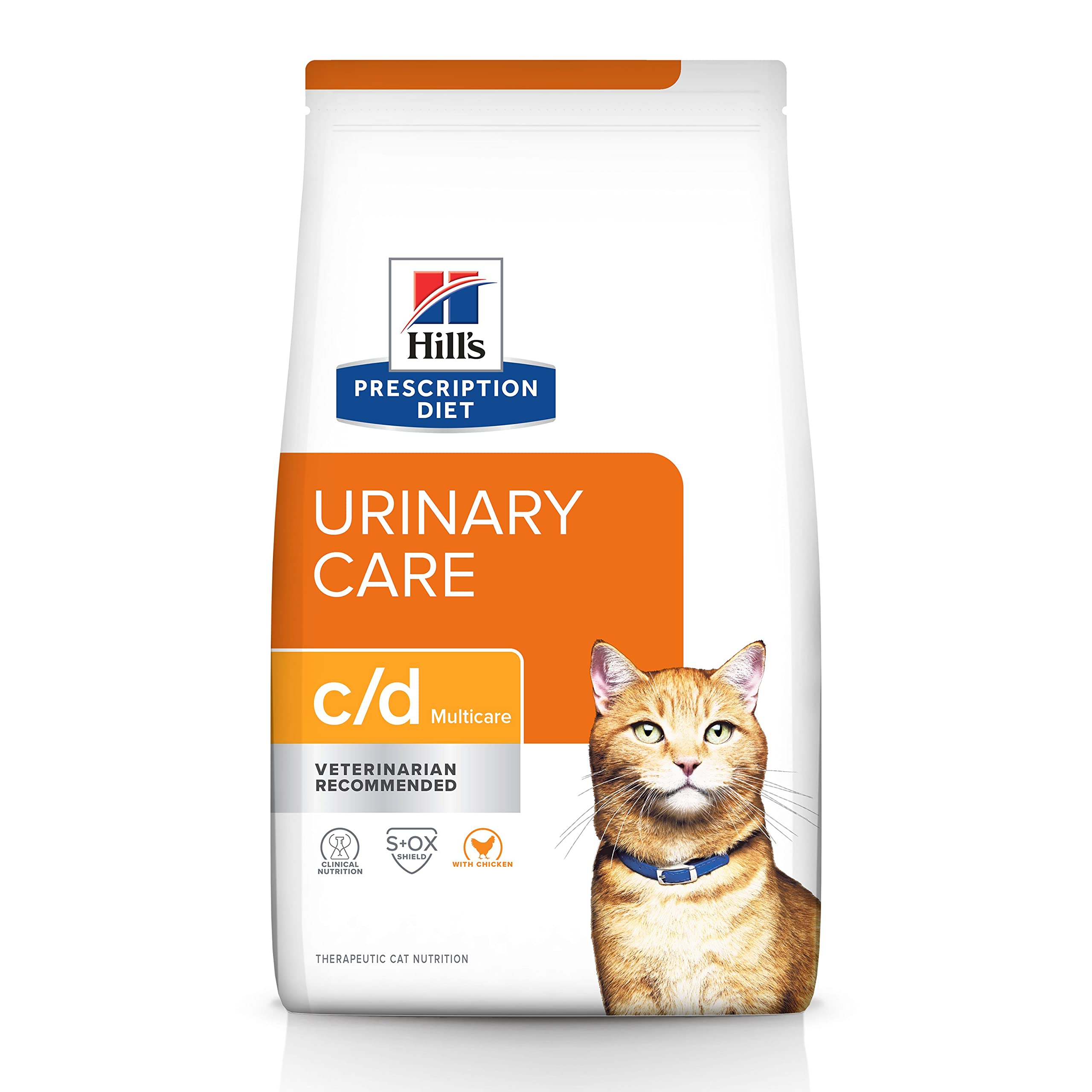 Hill's Prescription Diet c/d Multicare Urinary Care Dry Cat Food with Chicken - Vet Recommended Urinary Health Formula - 17.6 lb Bag for Adult Cats with Urinary Issues - Perfect for Daily Feeding & Preventing Urinary Crystals