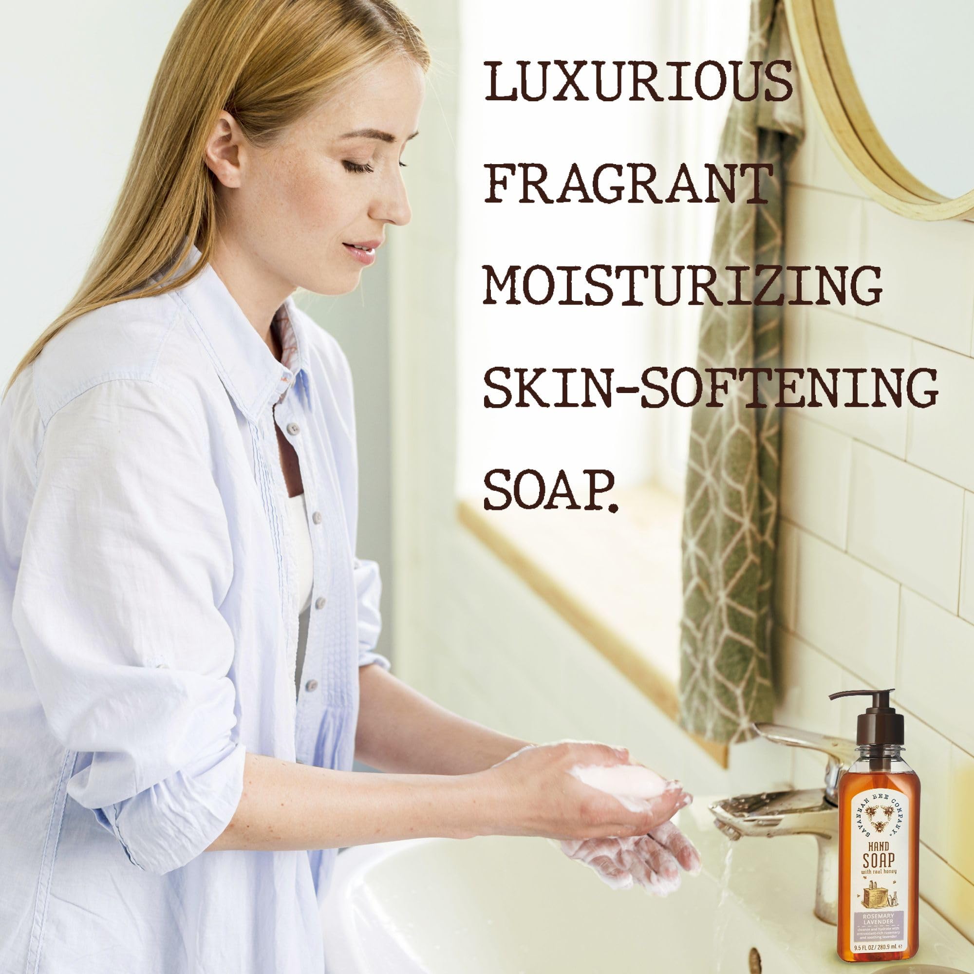 Savannah Bee Company Natural Liquid Hand Soap with Essential Oils - Moisturizing & Antibacterial for Dry Skin - Perfect for Home, Kitchen & Bathroom Use