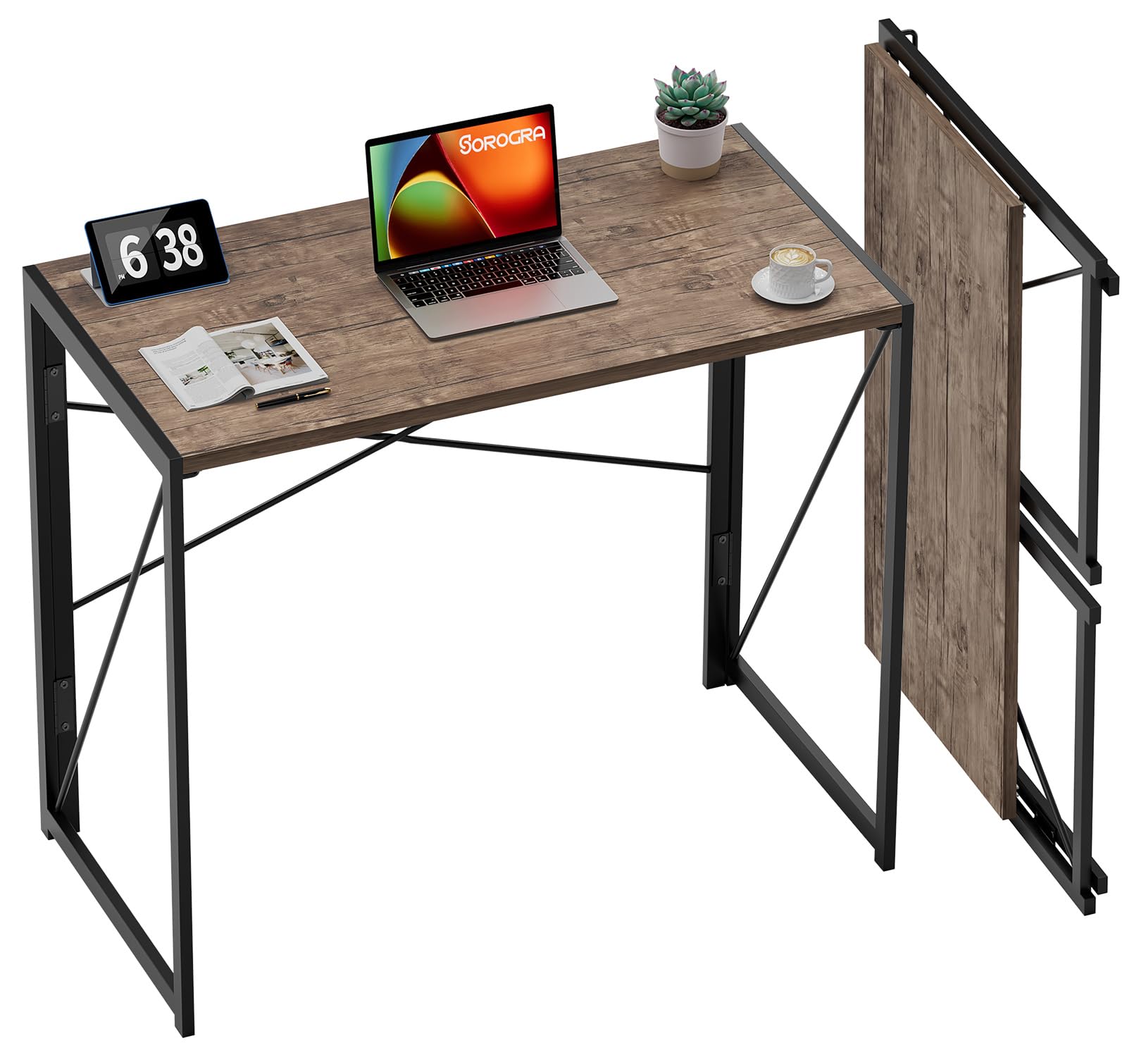 Coavas 31.5 Inch Small Folding Desk - Compact Foldable Computer Desk for Home Office, Bedroom, Dorm & Apartment | Space Saving Writing Table for Kids & Adults (Brown) | Perfect for Remote Work, Online Classes & Small Spaces