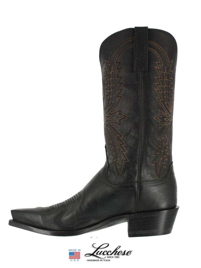 Lucchese N1560.54 Men's Crayton Mad Dog Goat Western Boots - Black Burnished Leather Cowboy Boots for Riding, Country Music Festivals & Western Fashion