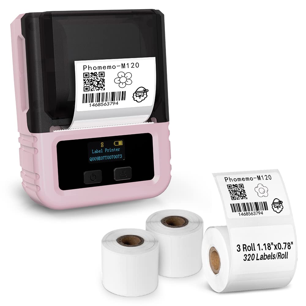 Phomemo Pink Bluetooth Label Printer - Portable Thermal Sticker Maker for Clothing, Jewelry & Retail | 1.18