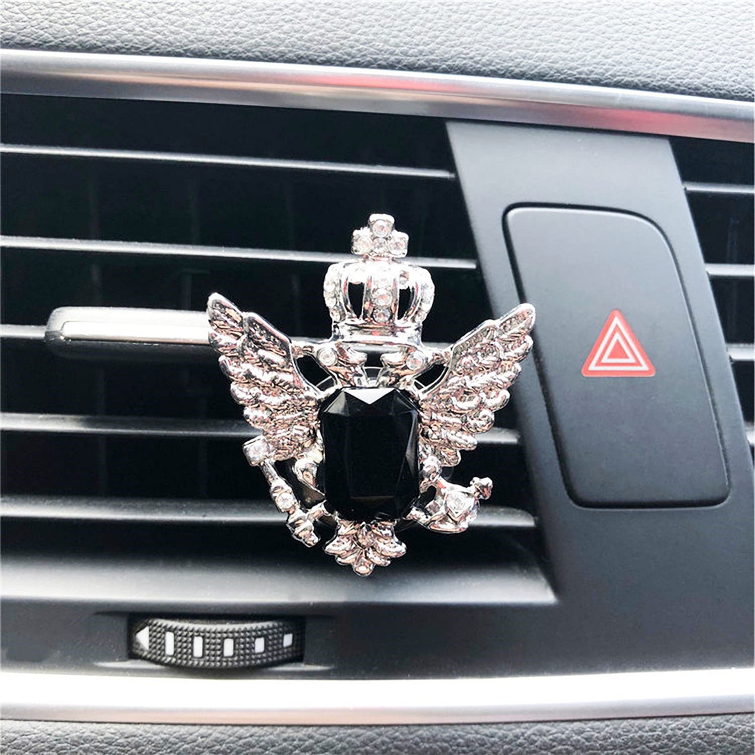 Metal Crown Wing Car Exhaust Clip - Men's Rhinestone Vent Adornment, Black Aroma Decoration for Car Interior & Exterior Styling
