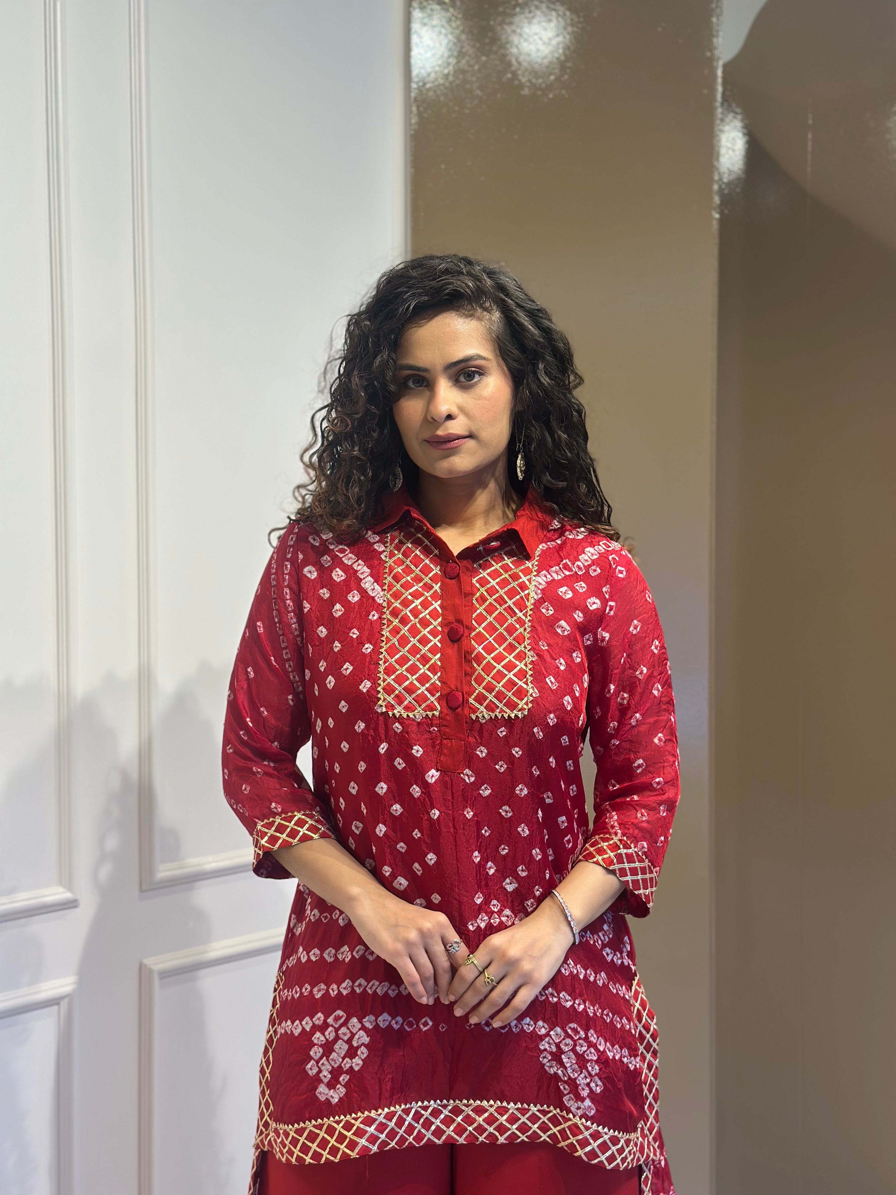 Gota Bandhej Co-Ord Set | Traditional Indian Embroidered Women's Outfit | Perfect for Festivals, Weddings & Ethnic Occasions