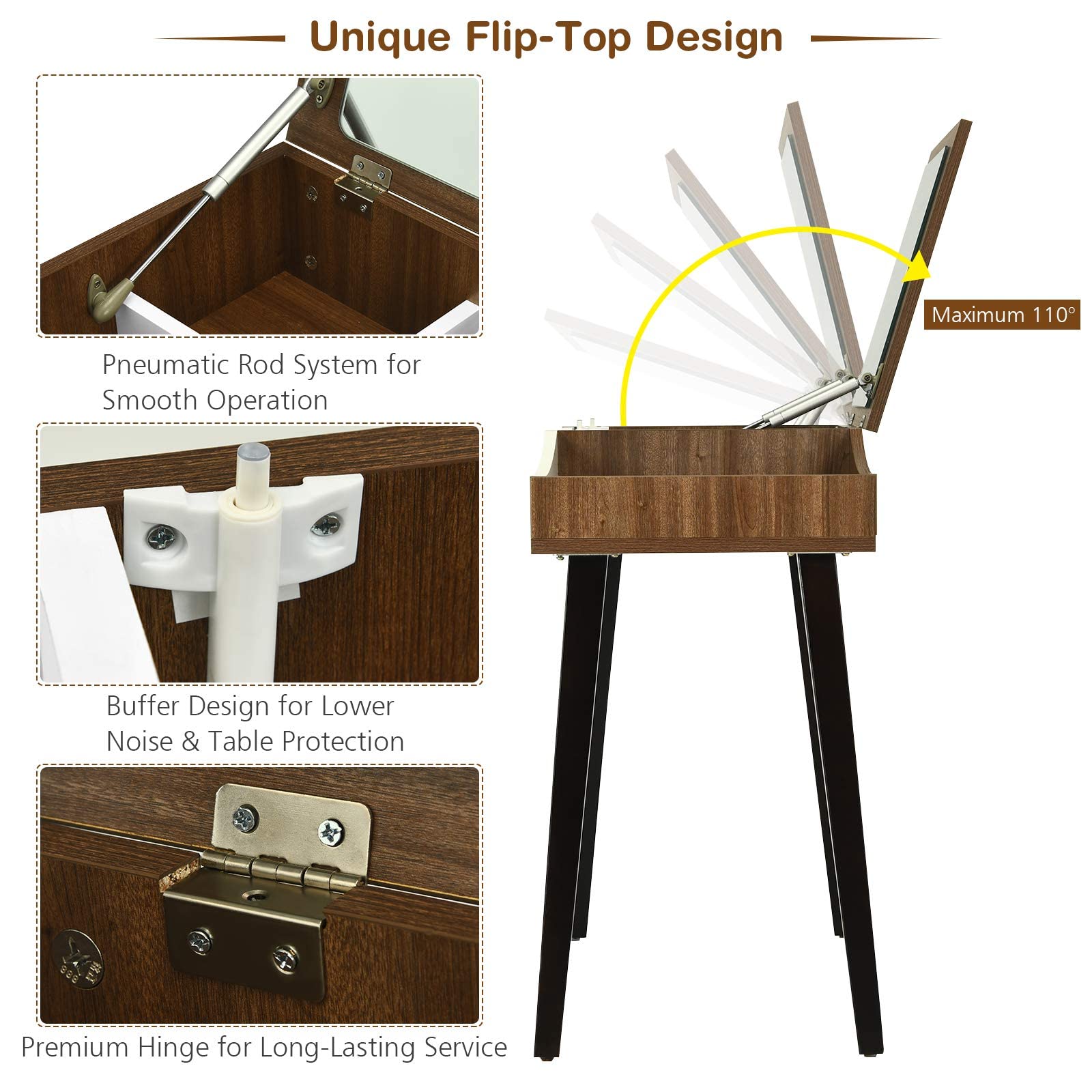 Charmaid Vanity Desk with Flip Top Mirror, Storage Compartments & Removable Dividers - Wooden Makeup Dressing Table & Writing Desk with Stool for Women, Girls & Kids - Perfect for Bedroom, Nursery & Home Office Organization