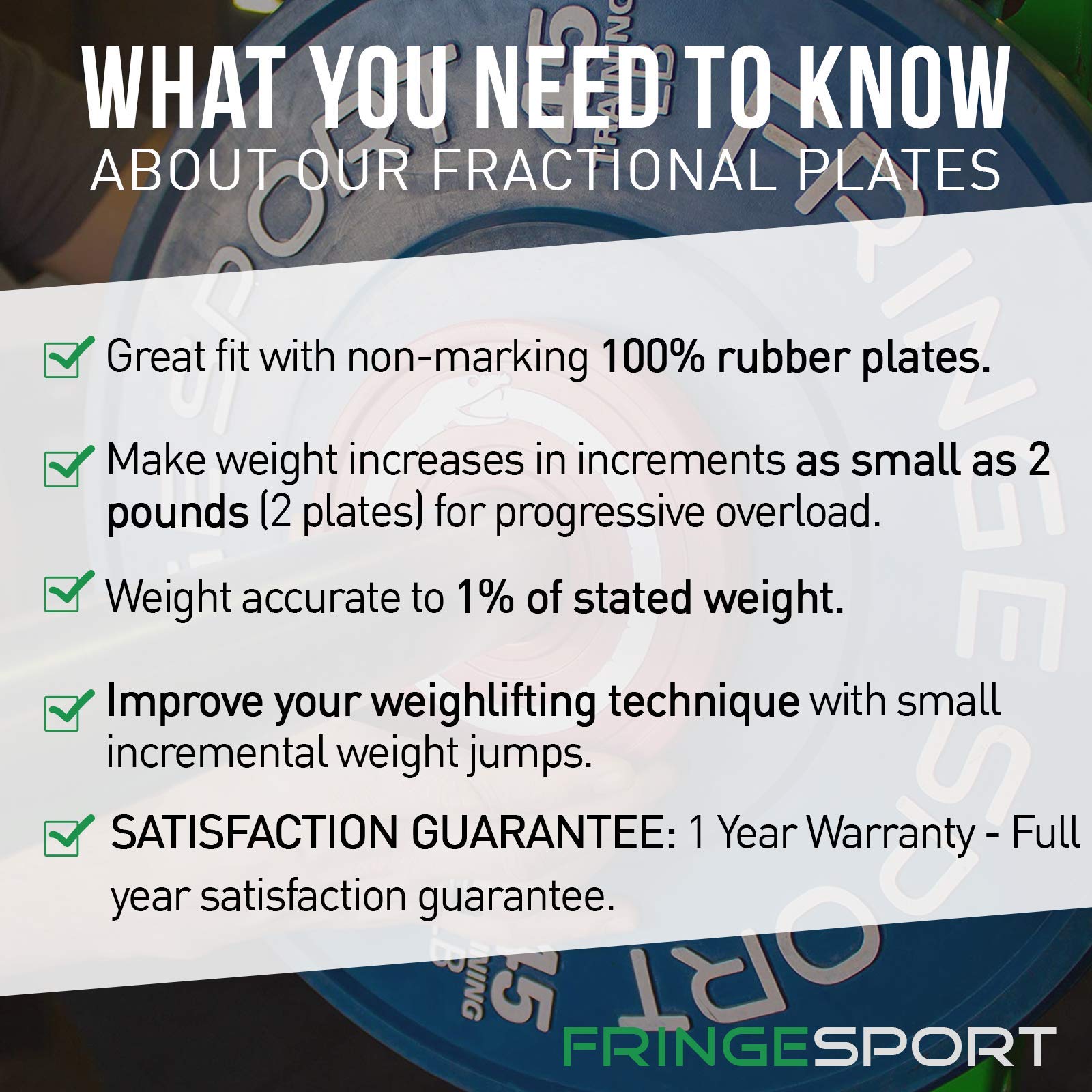FringeSport Olympic Fractional Plates 1 lb (Pair or Sets) - Premium Rubber Bumper Weight Plates for Olympic Bars - Perfect for Micro Loading (2 lbs Total) - Ideal for CrossFit, Home Gym & Strength Training
