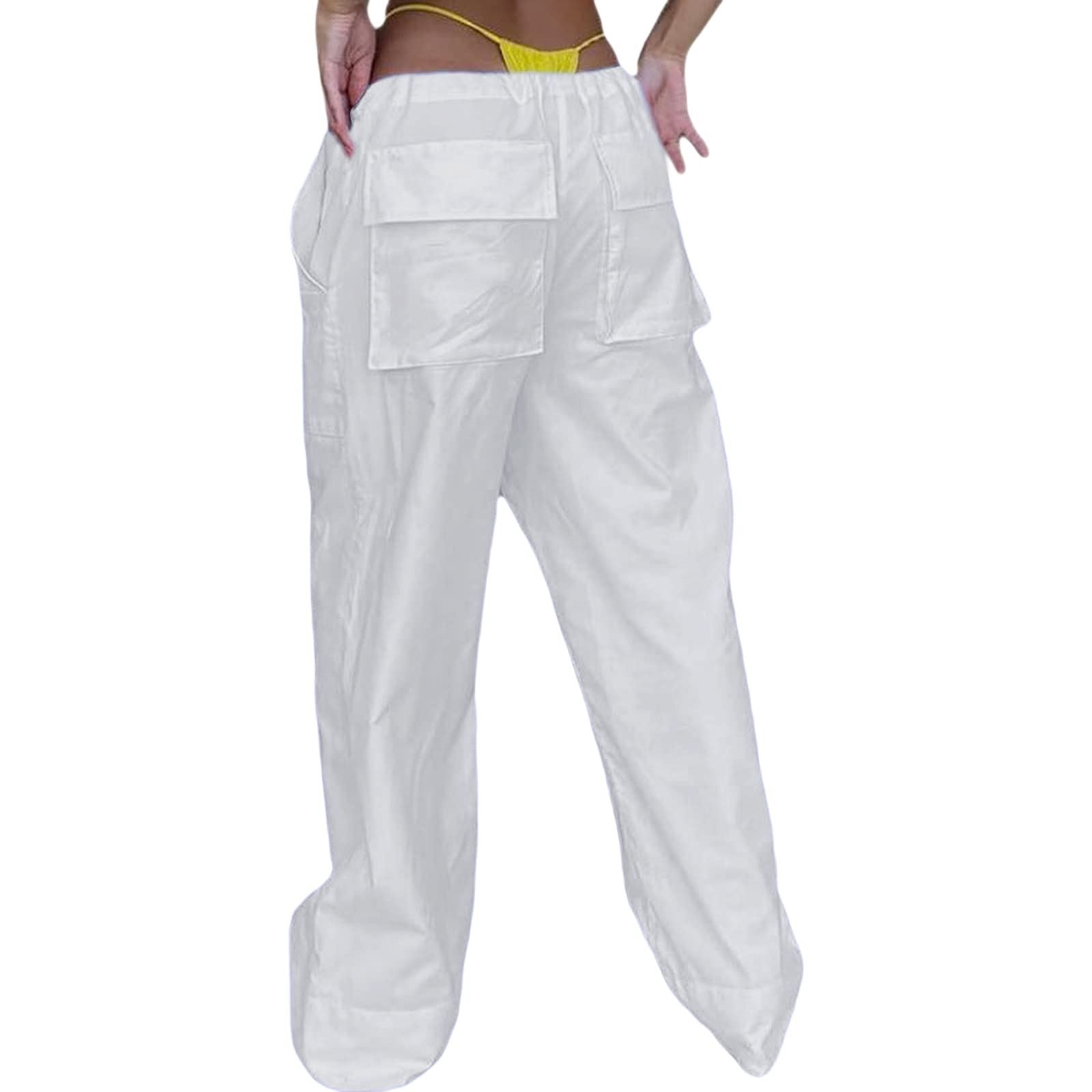 Women's Casual Solid Color Wide-Leg Cargo Pants - Y2K Baggy Parachute Jogging Trousers with Drawstring Elastic Waist | Streetwear Fashion, Outdoor Activities, Lounge Wear