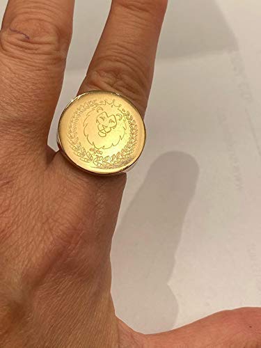Custom Engraved Coat of Arms Family Crest Signet Ring - 14K Gold Personalized Lion Seal Ring - Handmade Round Engraved Jewelry for Men - Perfect for Weddings, Gifts & Family Heirlooms