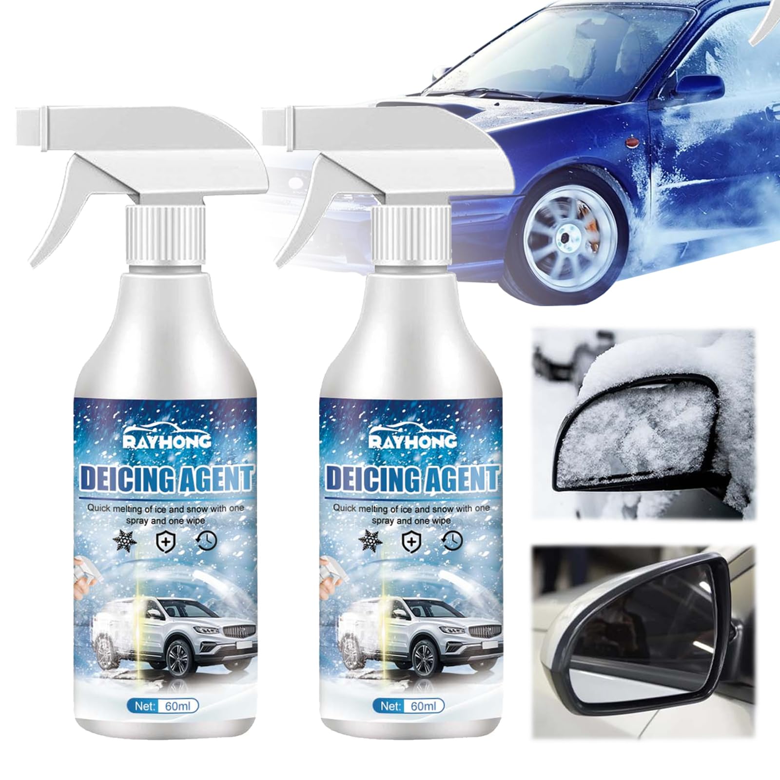 Fast-Acting Car Windshield Deicer Spray - 2 fl.oz (2-Pack) | Instant Ice & Snow Melter for Windshield, Windows, Wipers & Mirrors | Winter Car Care Essential | Perfect for Cold Mornings & Emergency Roadside Use