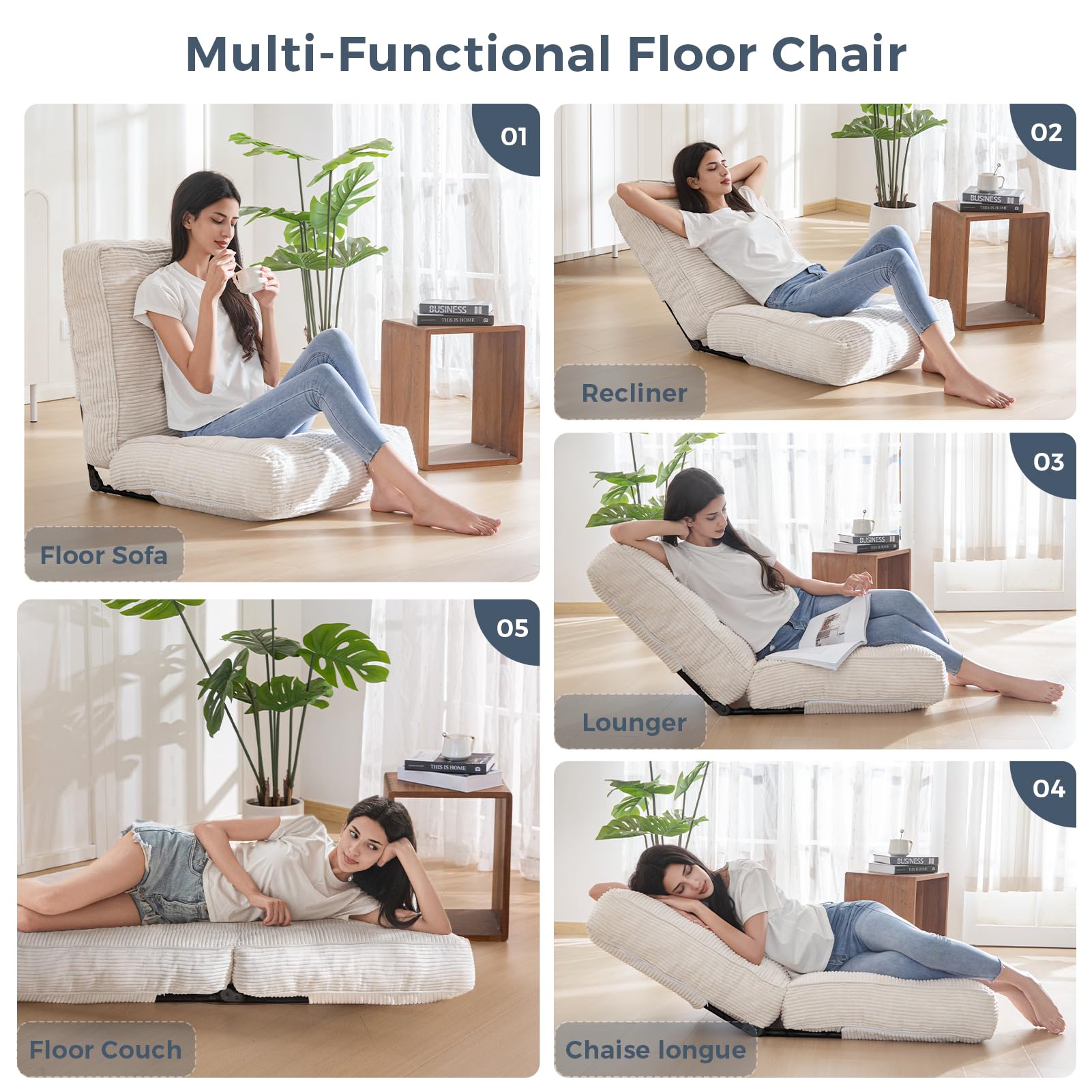 MAXYOYO Adjustable Floor Chair with Lumbar Support - Ergonomic Gaming & Meditation Seat for Adults - Beige - Perfect for Gaming, Yoga, Reading & Relaxing at Home