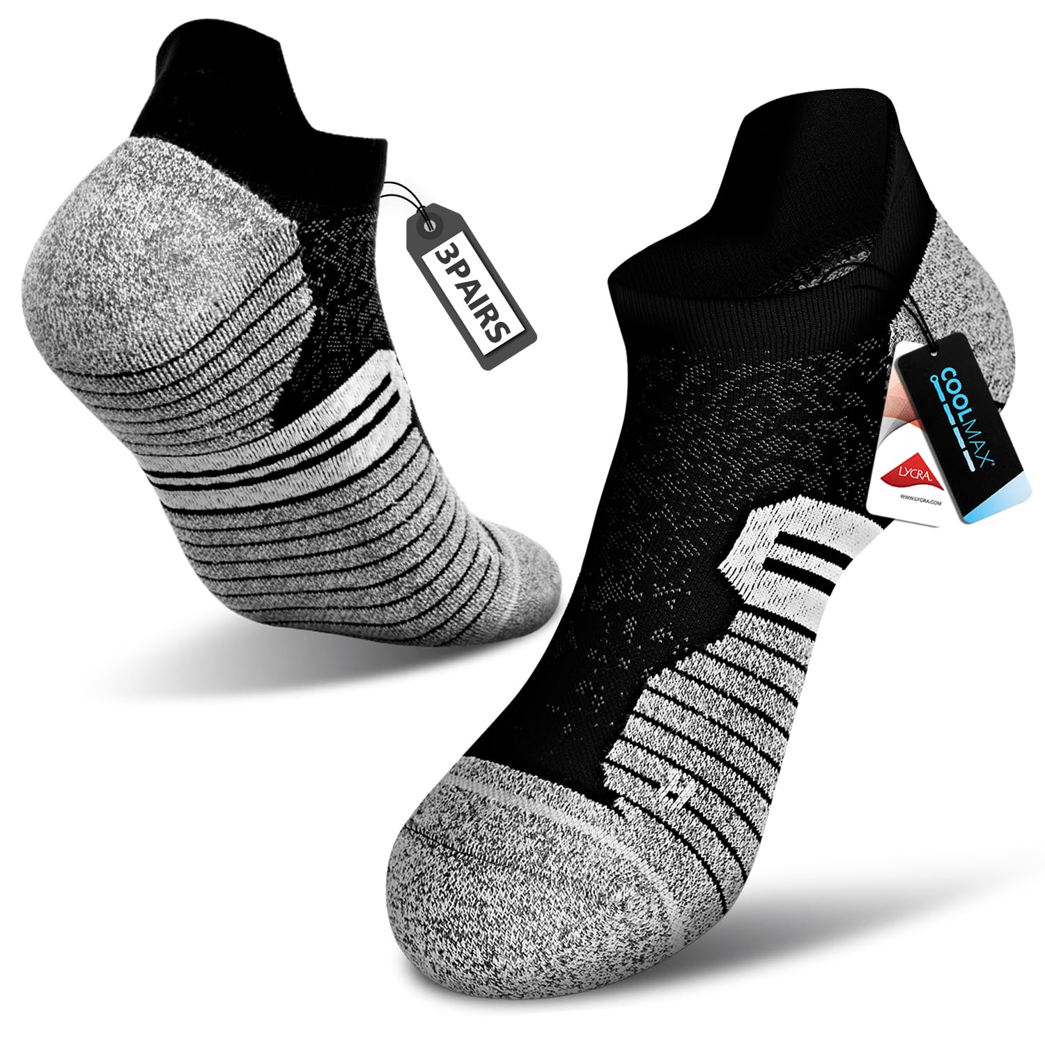 3 Pairs Ankle Compression Socks for Women & Men - Cushioned Running & Training Socks - Plantar Fasciitis & Neuropathy Relief - Perfect for Workouts, Hiking & Daily Comfort