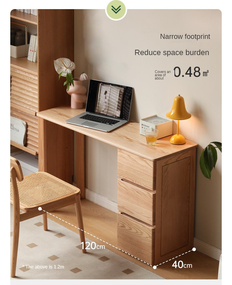 Solid Oak Wood Narrow Long Table with Storage Cabinet - Perfect for Small Spaces, Entryways & Home Offices