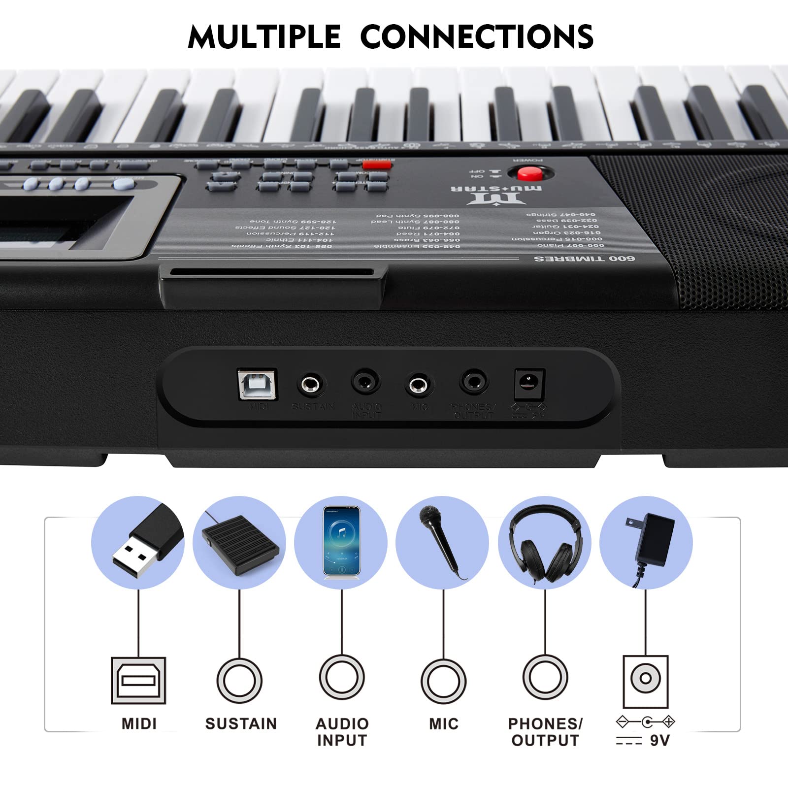 MUSTAR 61 Key Lighted Keyboard Piano - Portable Electric Piano with Stand, Sustain Pedal, Headphones & Microphone - Perfect for Beginners, Home Practice & Live Performances