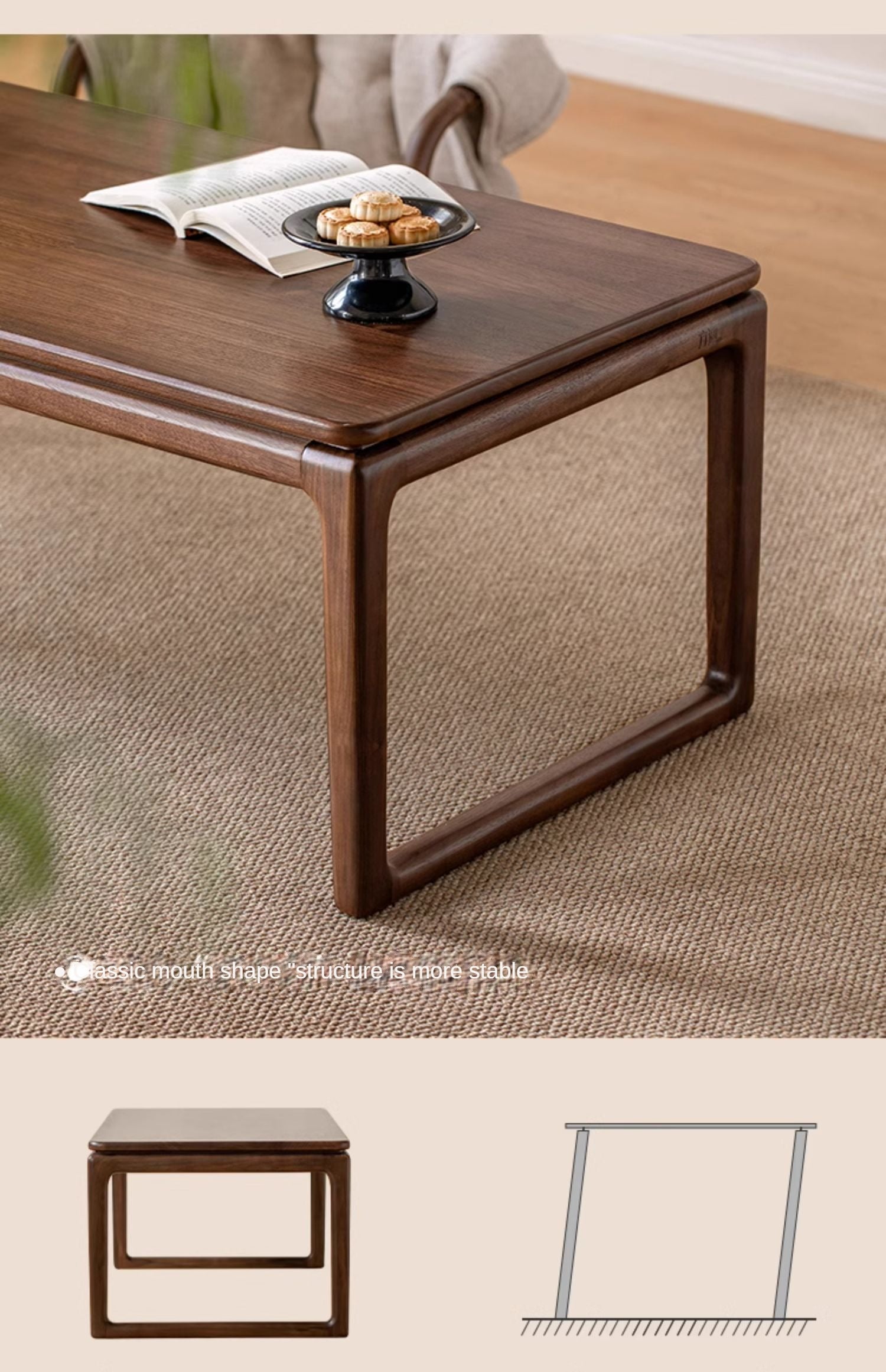 Premium Oak & Black Walnut Solid Wood Tatami Tea Table - Japanese Style Low Coffee Table for Living Room, Zen Meditation, and Tea Ceremony