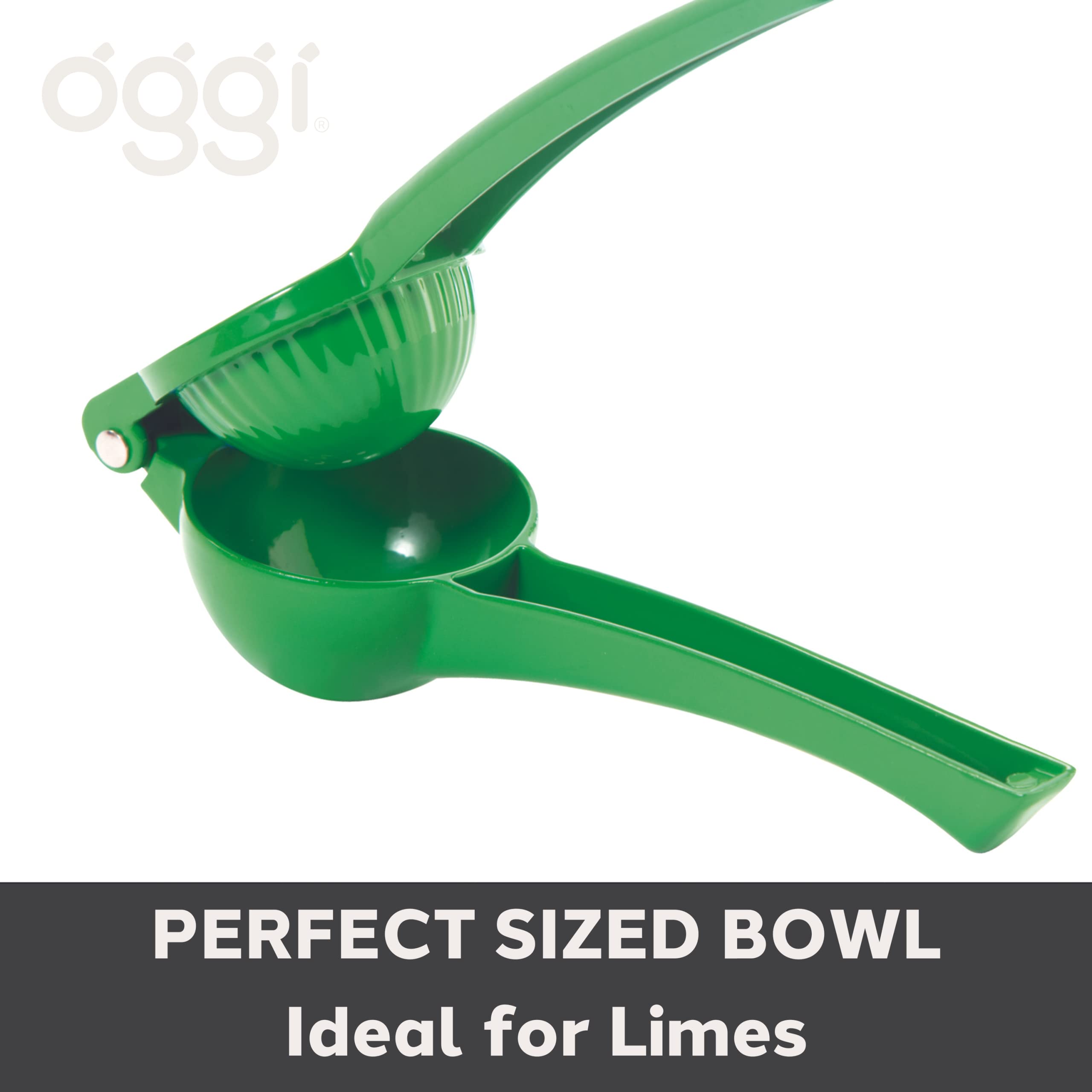 Oggi Citrus Press - Manual Juicer for Oranges, Lemons & Limes - Heavy Duty Stainless Steel Squeezer with Non-Slip Base - Perfect for Cocktails, Fresh Juice & Healthy Drinks - Standard Size, Green
