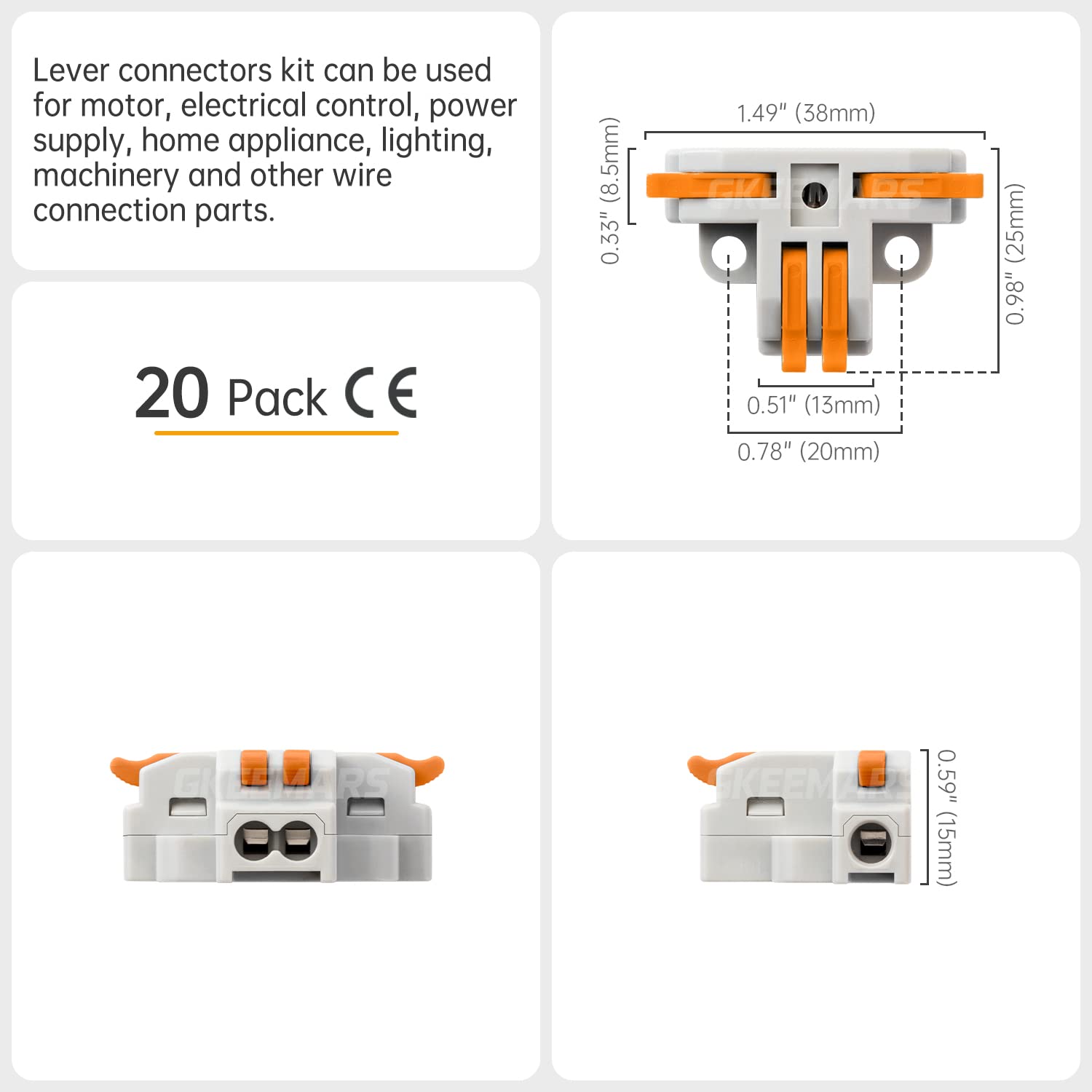 GKEEMARS 20Pcs 4 Way T Tap Wire Connectors - Quick Splice Push-in Electrical Connectors for AWG 24-12 Gauge Wires (Orange) - Perfect for Automotive, Home Wiring & DIY Electrical Projects