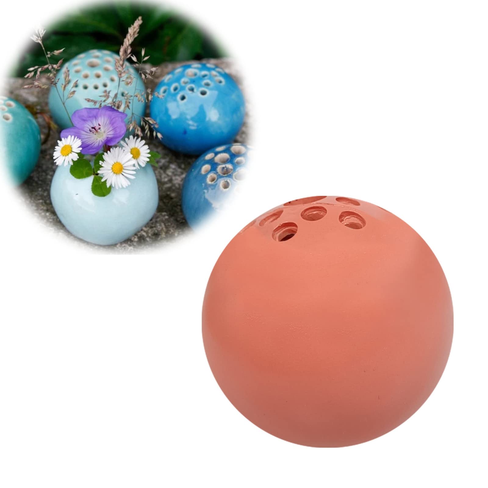 Handmade Ceramic Vase - Colorful Perforated Flower Pot for Table Decor, Mini Round Stone Vase for Indoor/Outdoor Spring Decorations (Orange) | Perfect for Home, Office, Wedding & Garden Decoration