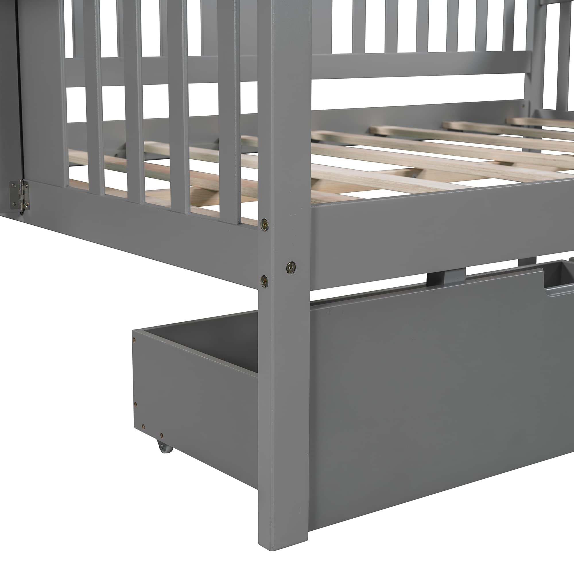 **Solid Wood Daybed with 2 Folding Tables & 2 Drawers - Full-Size Multi-Functional Bed Frame for Kids, Teens & Guest Rooms - No Box Spring Needed - Perfect for Small Spaces, Sleepovers & Home Offices**