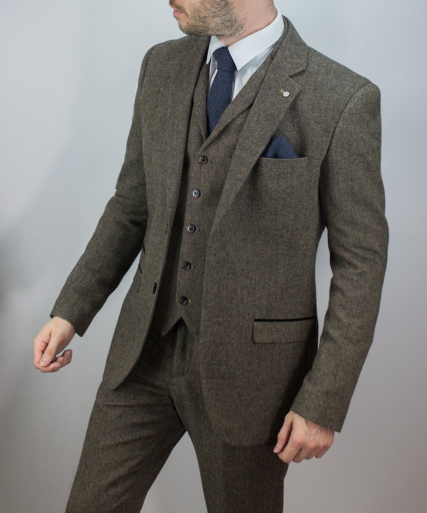 Cavani Martez Men's Brown 3-Piece Tweed Suit | Classic Formal Business Attire | Perfect for Weddings, Office & Special Occasions